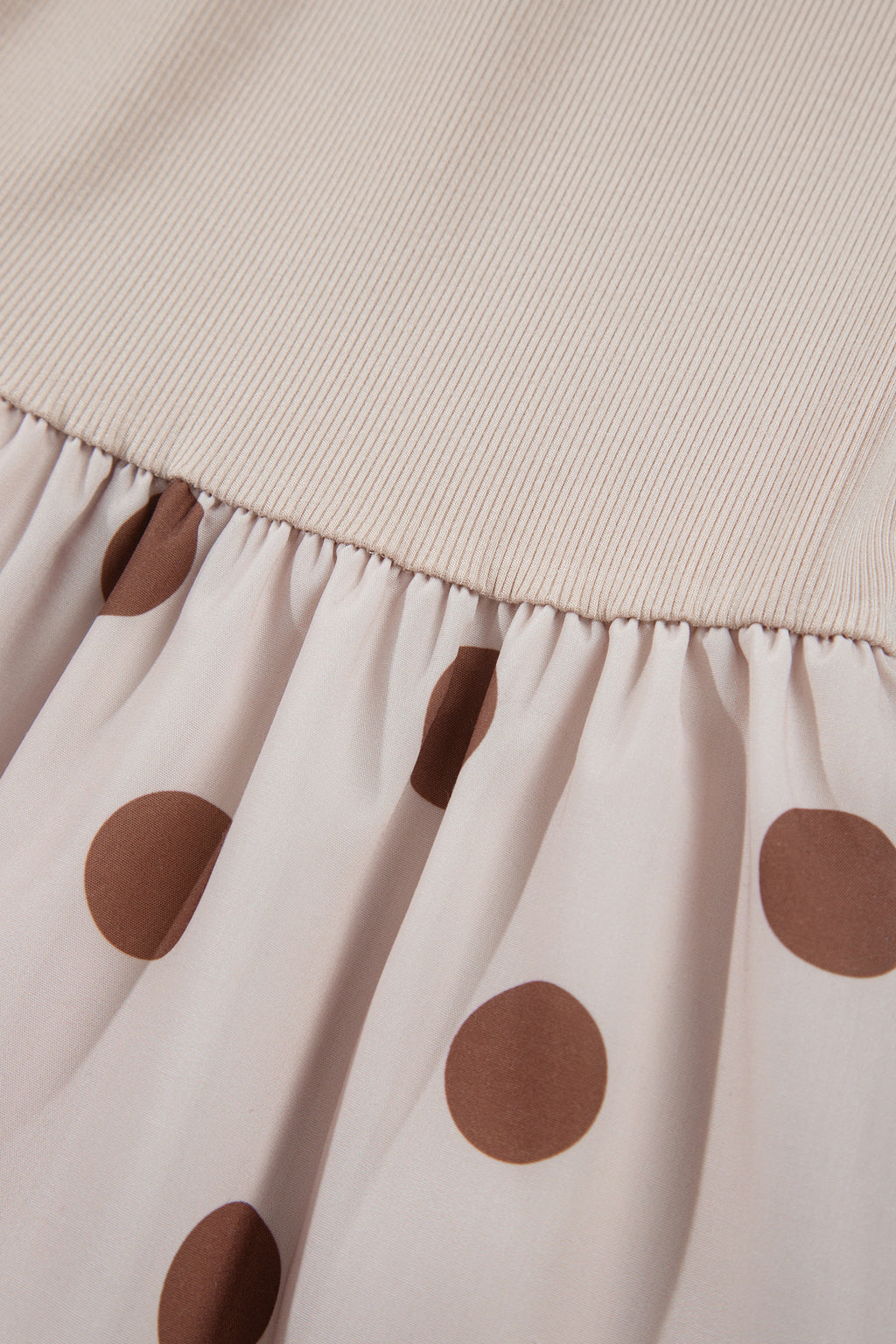 Beige Polka Dot Midi Long Sleeve Dress Online Only