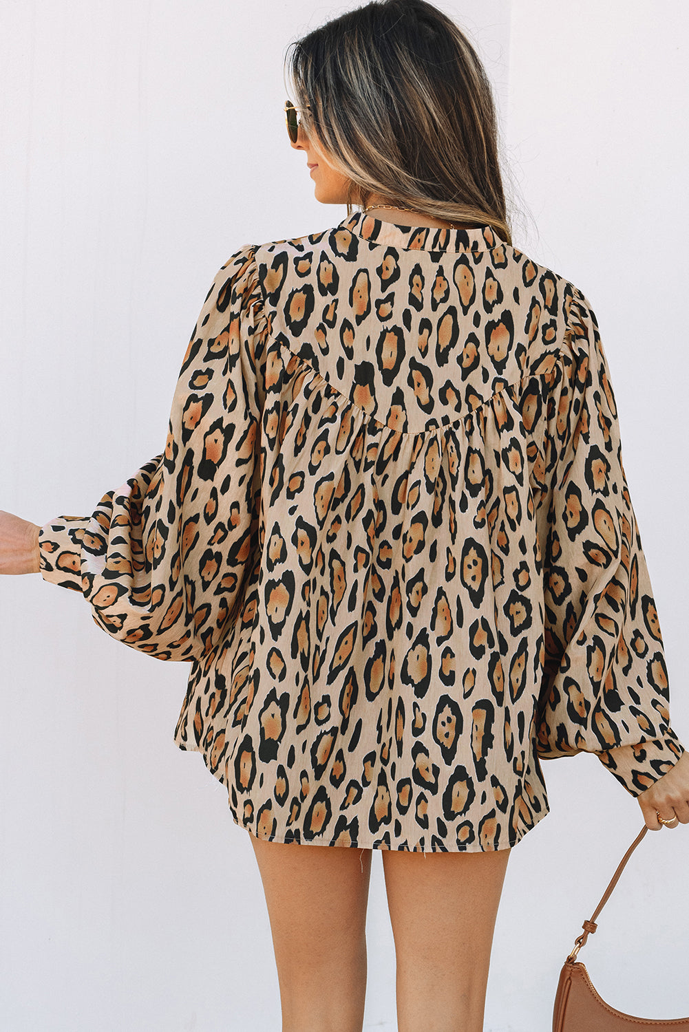 Jet Stream Oversized Leopard Print Balloon Sleeve Casual Shirt Online Only