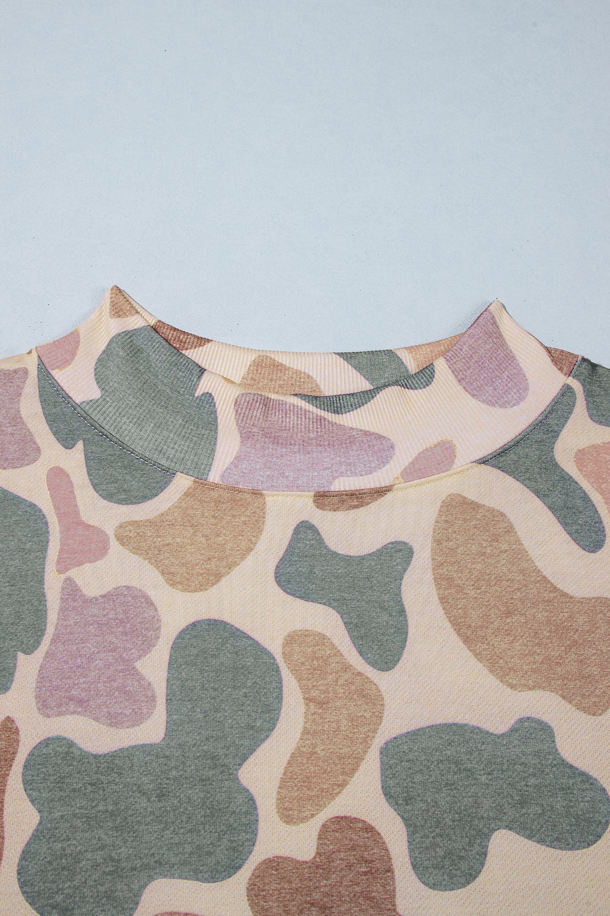 Multicolour Camo Print Ribbed Mock Neck Plus Size Sweatshirt Online Only