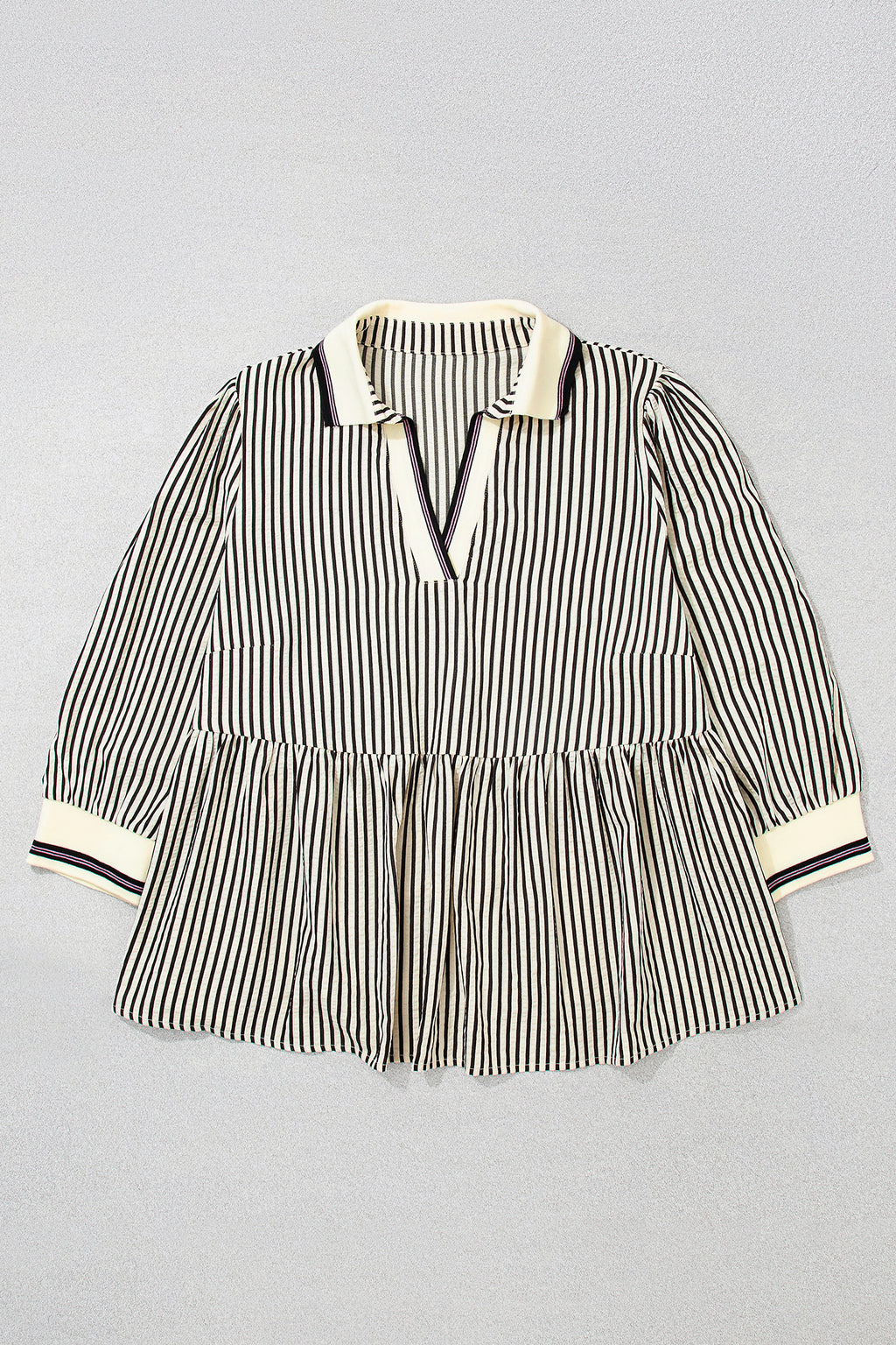 Black Stripe Patchwork Striped V Neck Tunic Plus Size Blouse Online Only