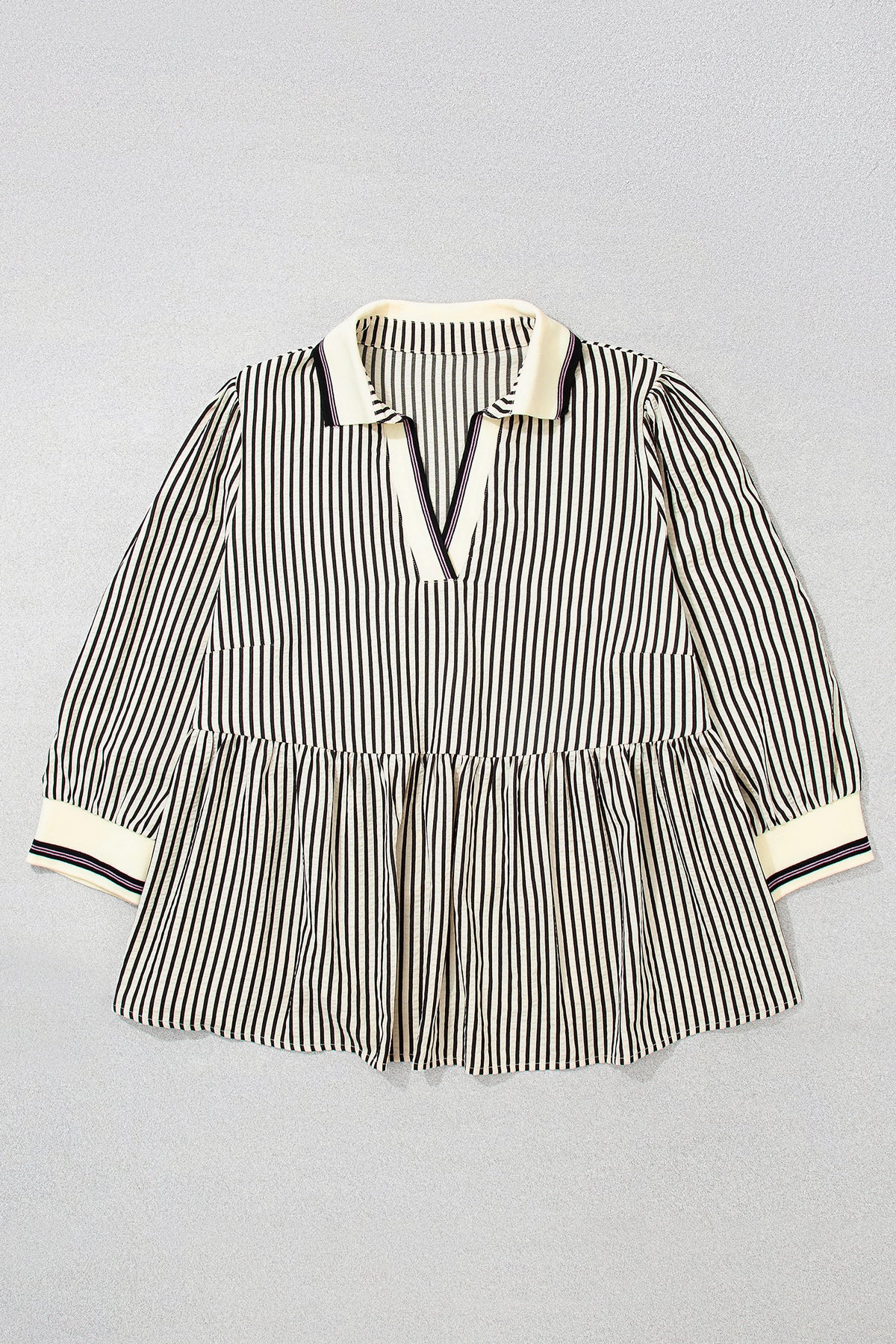 Black Stripe Patchwork Striped V Neck Tunic Plus Size Blouse Online Only
