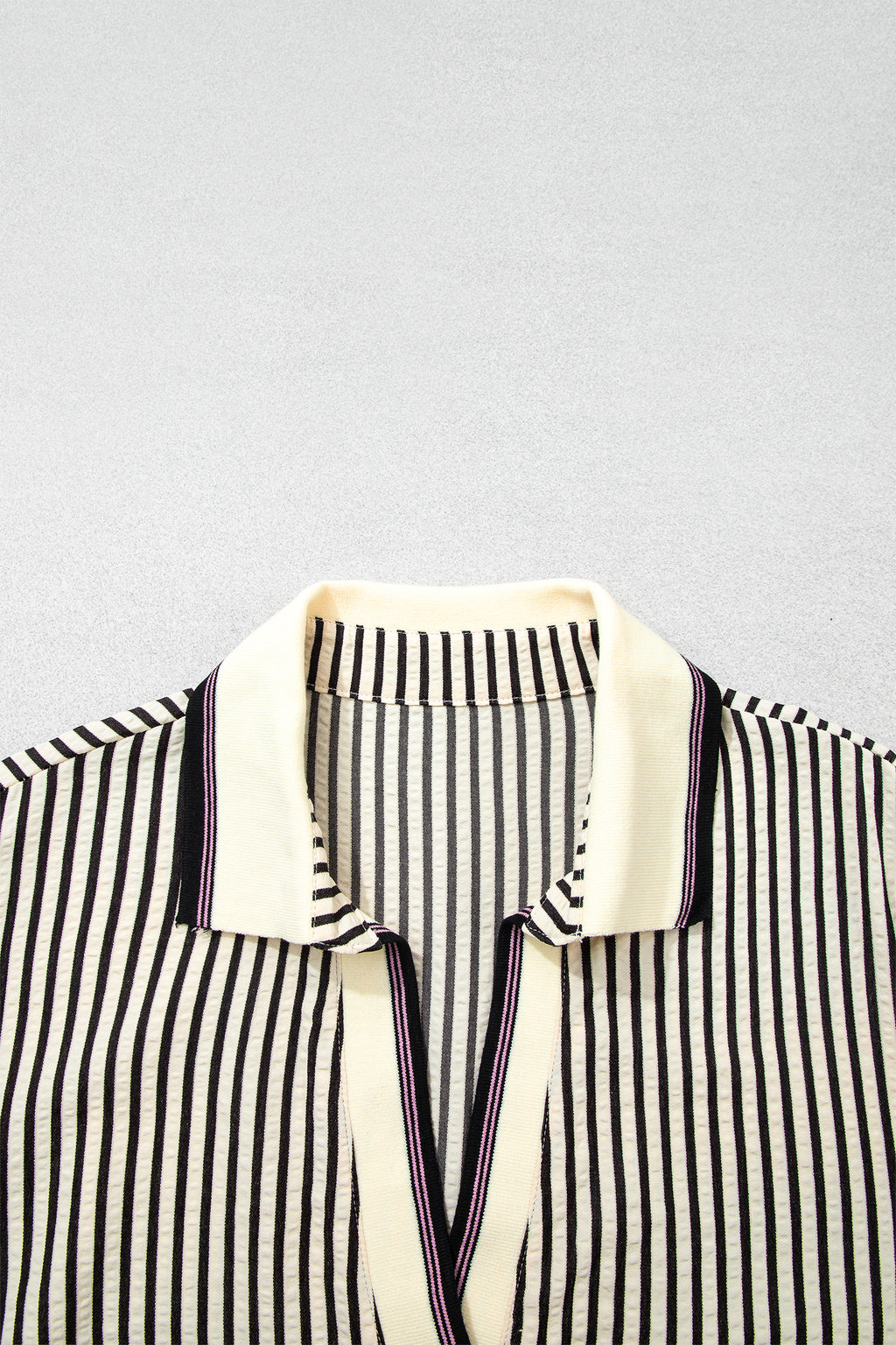 Black Stripe Patchwork Striped V Neck Tunic Plus Size Blouse Online Only