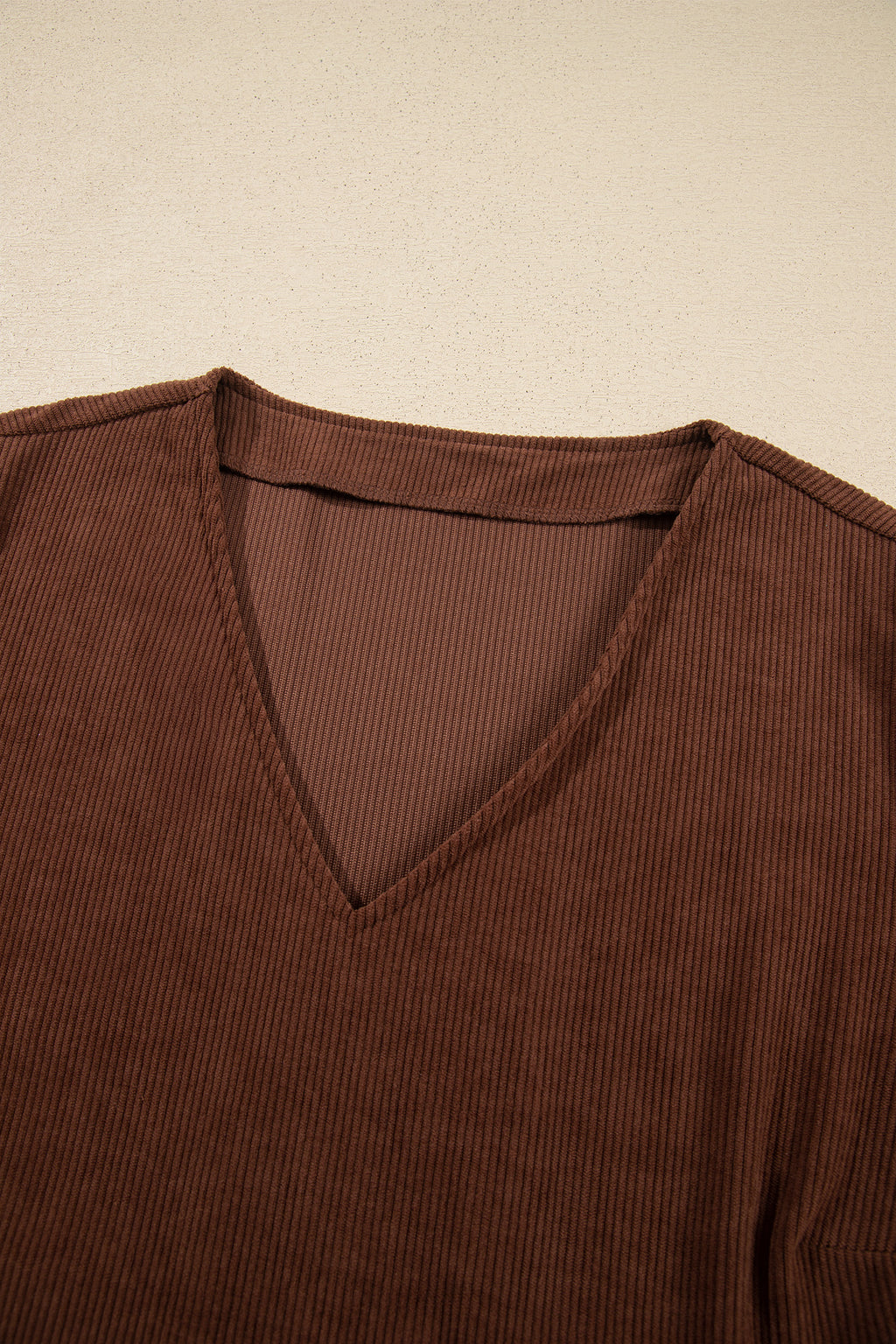 Coffee Winter Corduroy V Neck Long Sleeve Plus Size Mini Dress Online Only