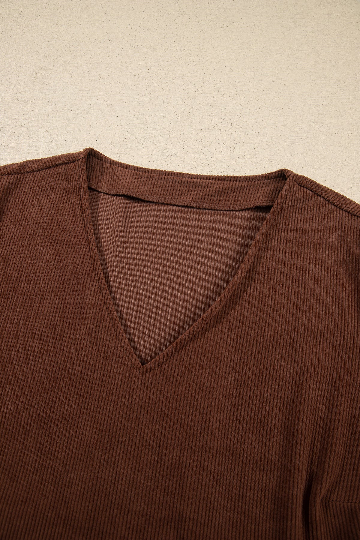 Coffee Winter Corduroy V Neck Long Sleeve Plus Size Mini Dress Online Only