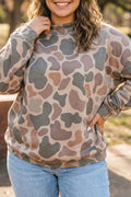 Multicolour Camo Print Ribbed Mock Neck Plus Size Sweatshirt Online Only