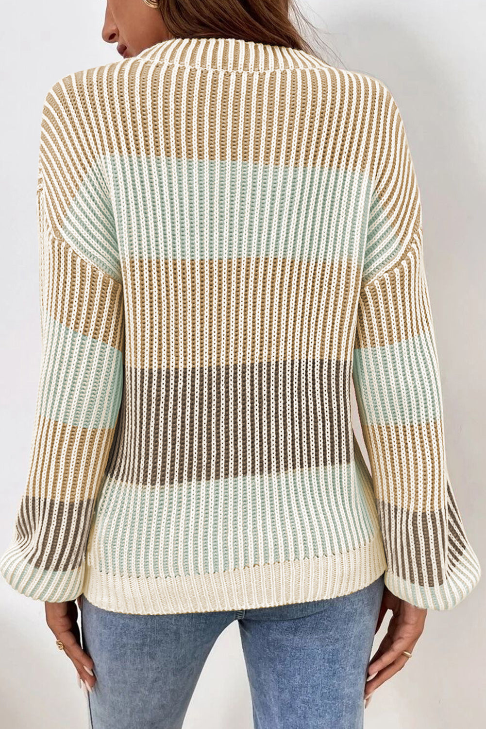 Pink Colorblock Textured Knit Bubble Sleeve Sweater Online Only