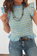 Multicolour Gingham Smoked Lace Trim Tank Top Online Only