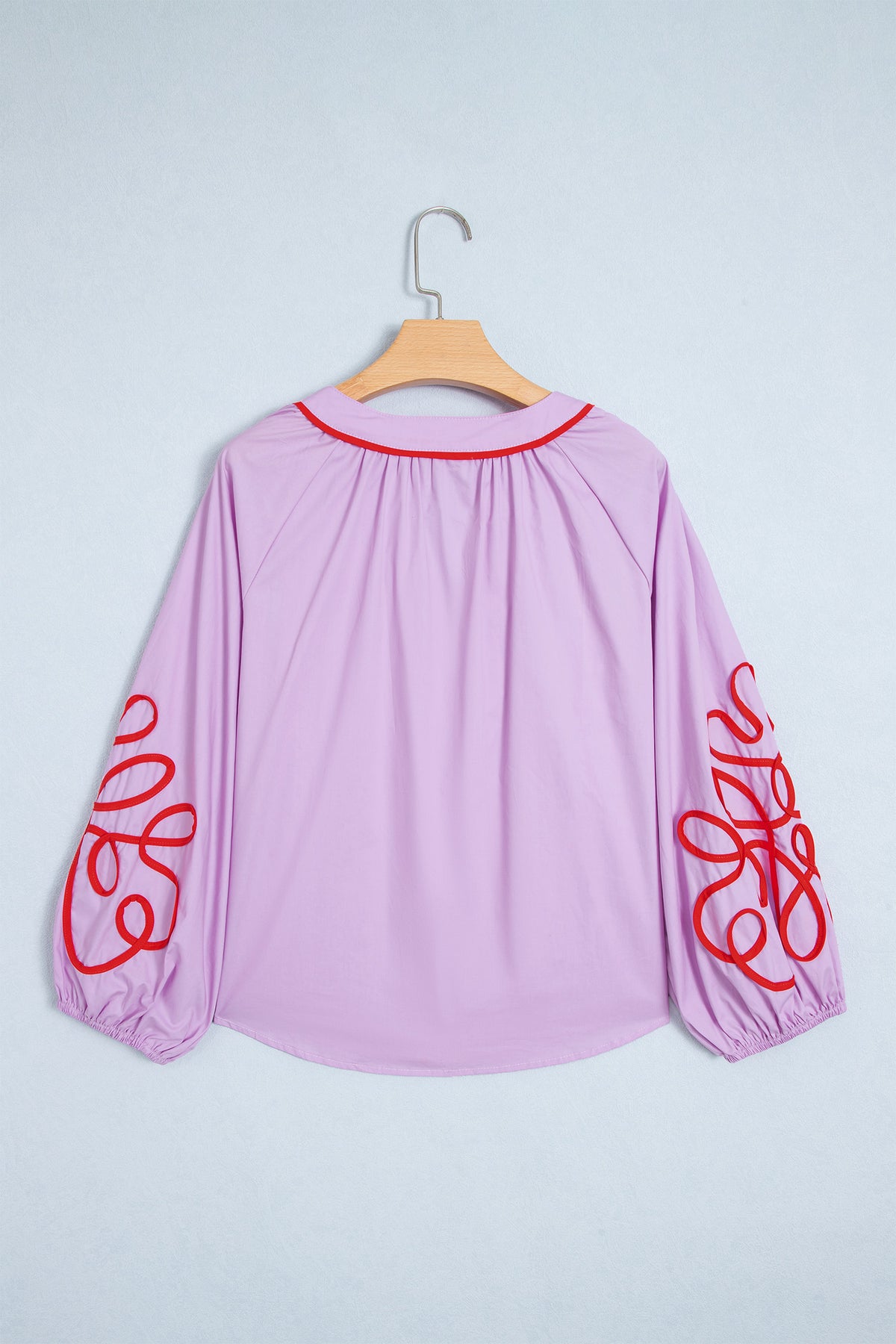 Orchid Bouquet Contrast Detail Long Sleeve Decorative Neckline Cotton Blouse Online Only