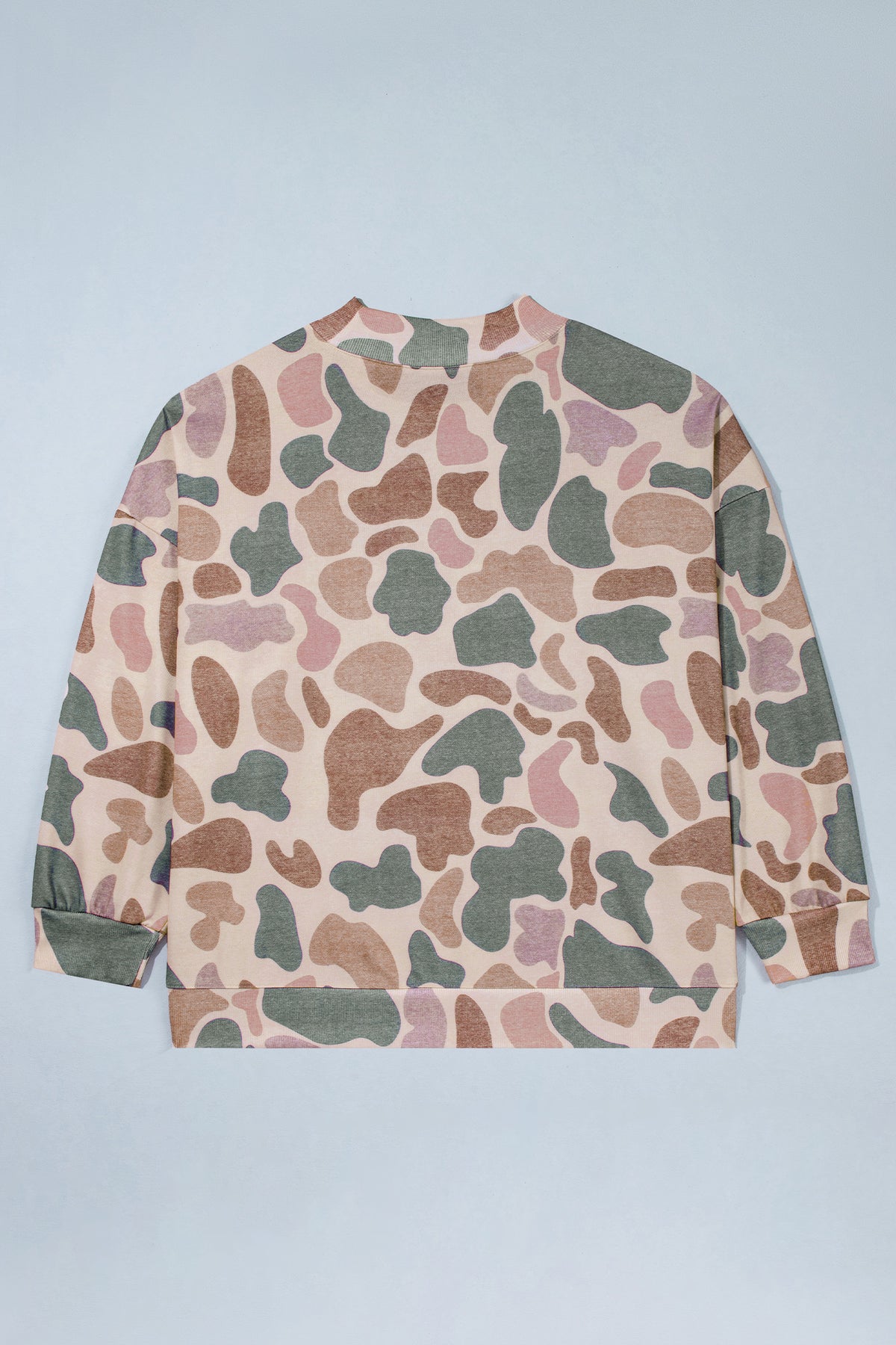 Multicolour Camo Print Ribbed Mock Neck Plus Size Sweatshirt Online Only