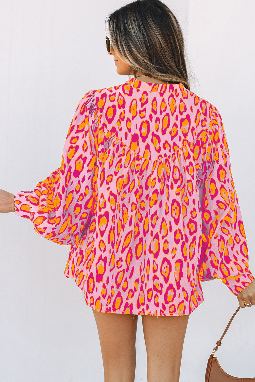 Jet Stream Oversized Leopard Print Balloon Sleeve Casual Shirt Online Only