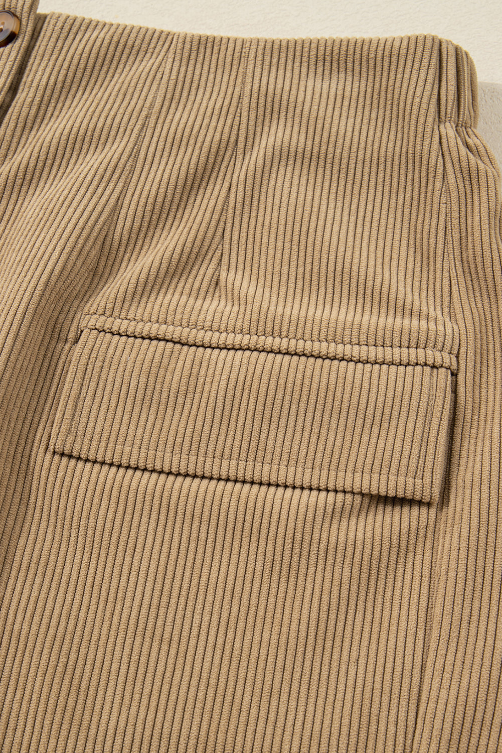 Camel Corduroy Buttoned Front Faux Pockets Mini Skirt Online Only