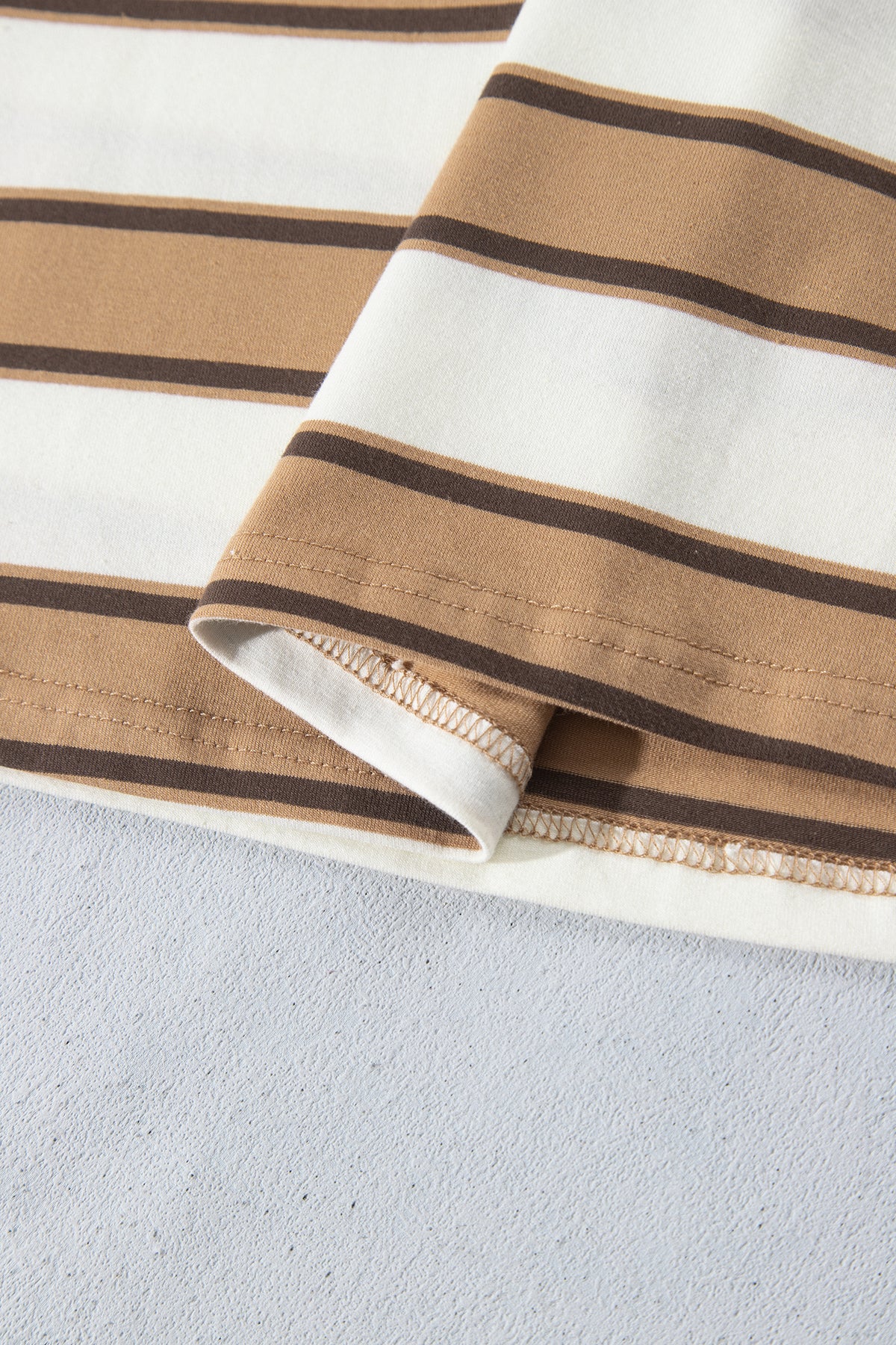 Khaki Stripe Contrast Trim Patchwork Casual Two-Piece Pants Set Online Only