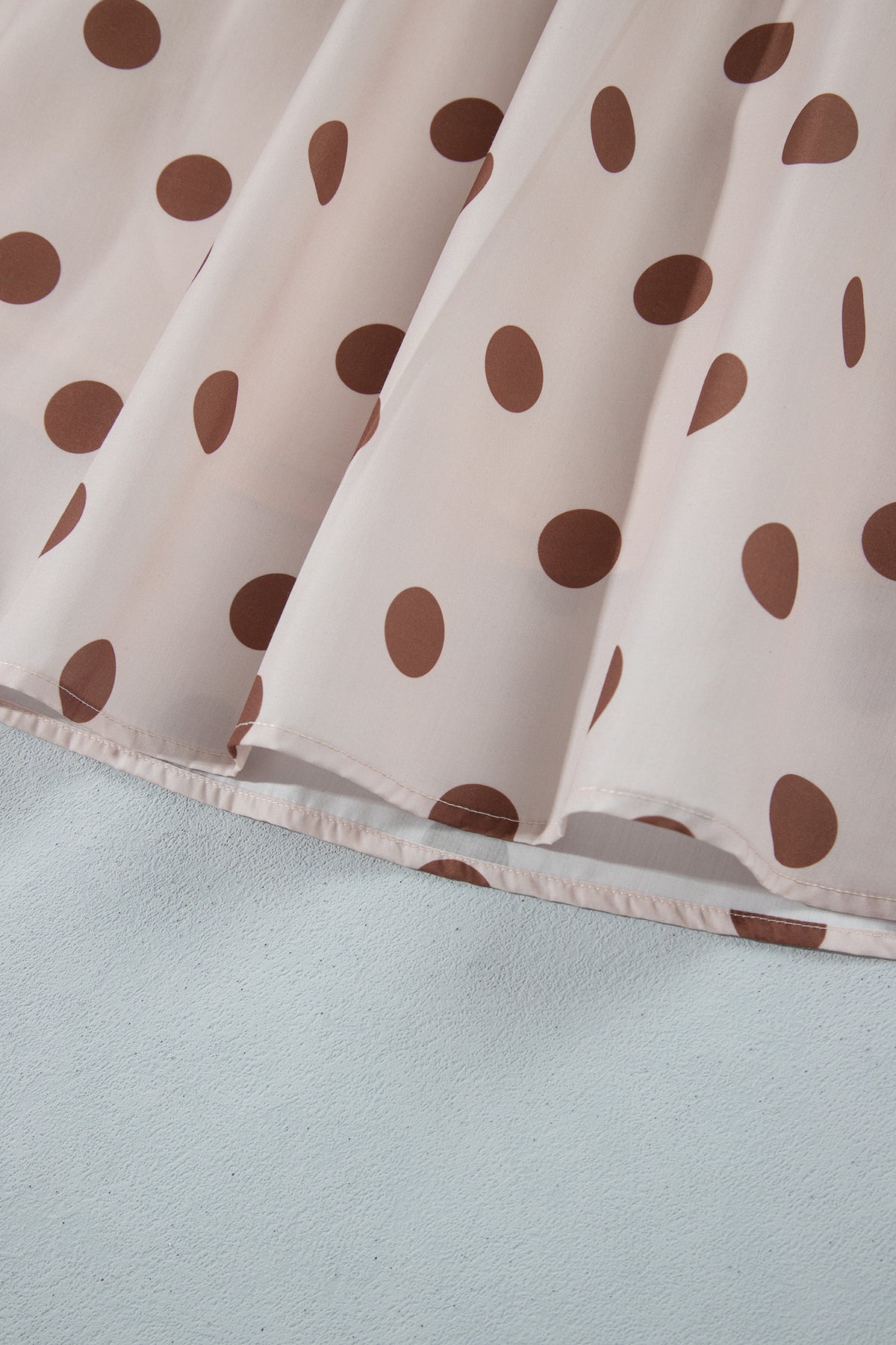 Beige Polka Dot Midi Long Sleeve Dress Online Only