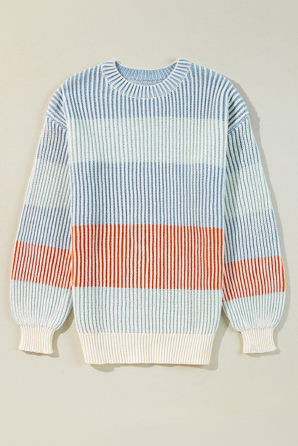 Pink Colorblock Textured Knit Bubble Sleeve Sweater Online Only