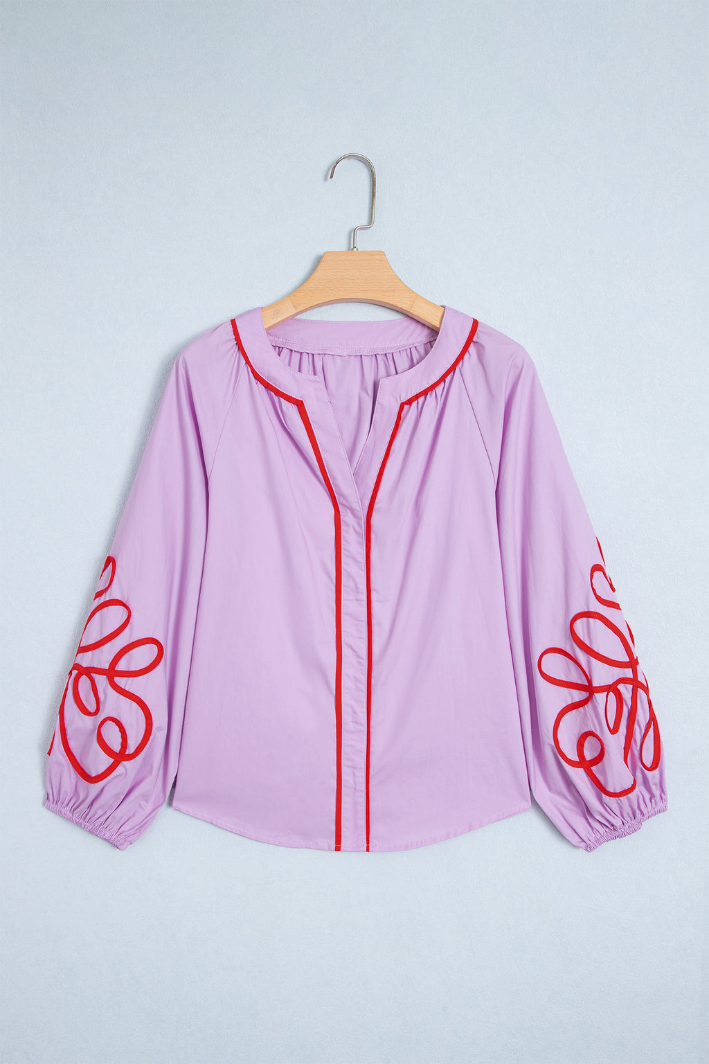 Orchid Bouquet Contrast Detail Long Sleeve Decorative Neckline Cotton Blouse Online Only