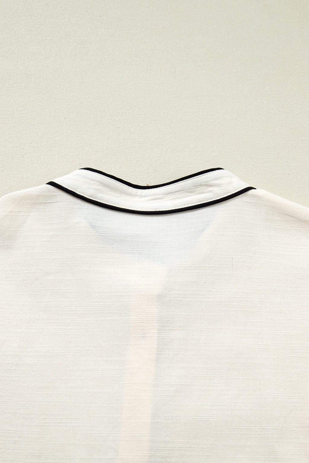 Beige Contrast Color Trim Button Down Long Puff Sleeve Shirt Online Only