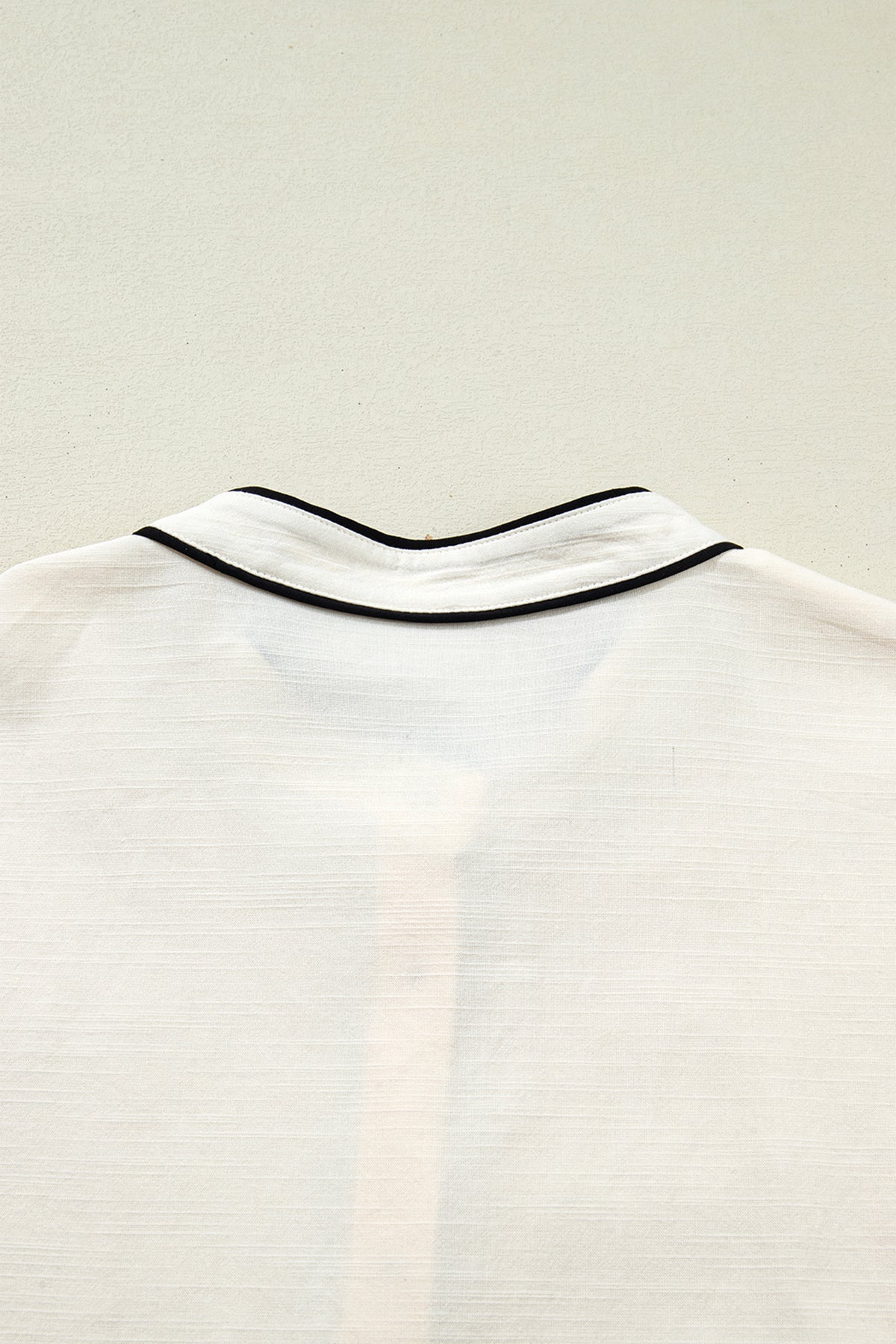 Beige Contrast Color Trim Button Down Long Puff Sleeve Shirt Online Only