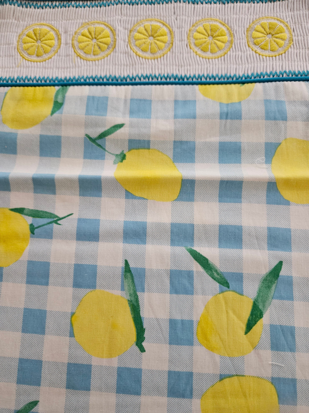 Lil Cactus Blue & White Gingham Lemon Smocked Jon Jon | Size 3T