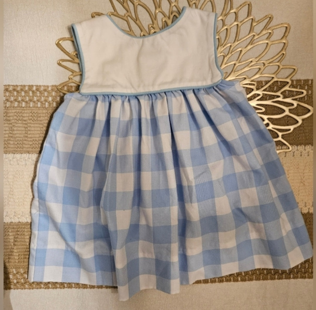 Three Sisters Charming Blue Checkered Kids Dress with Bunny Design Sz 9M