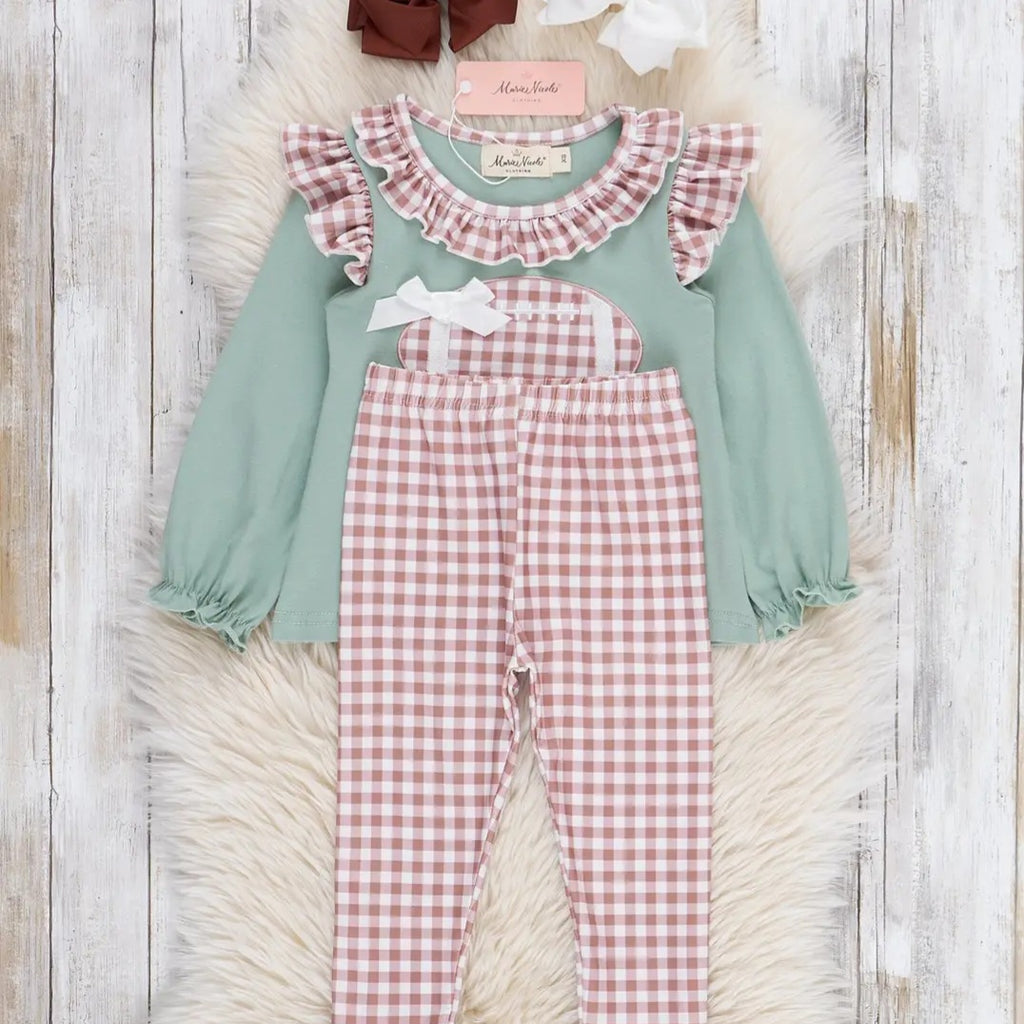 Marie Nicole First Down Embroidered Gingham 2pc Set Sz 12-18M