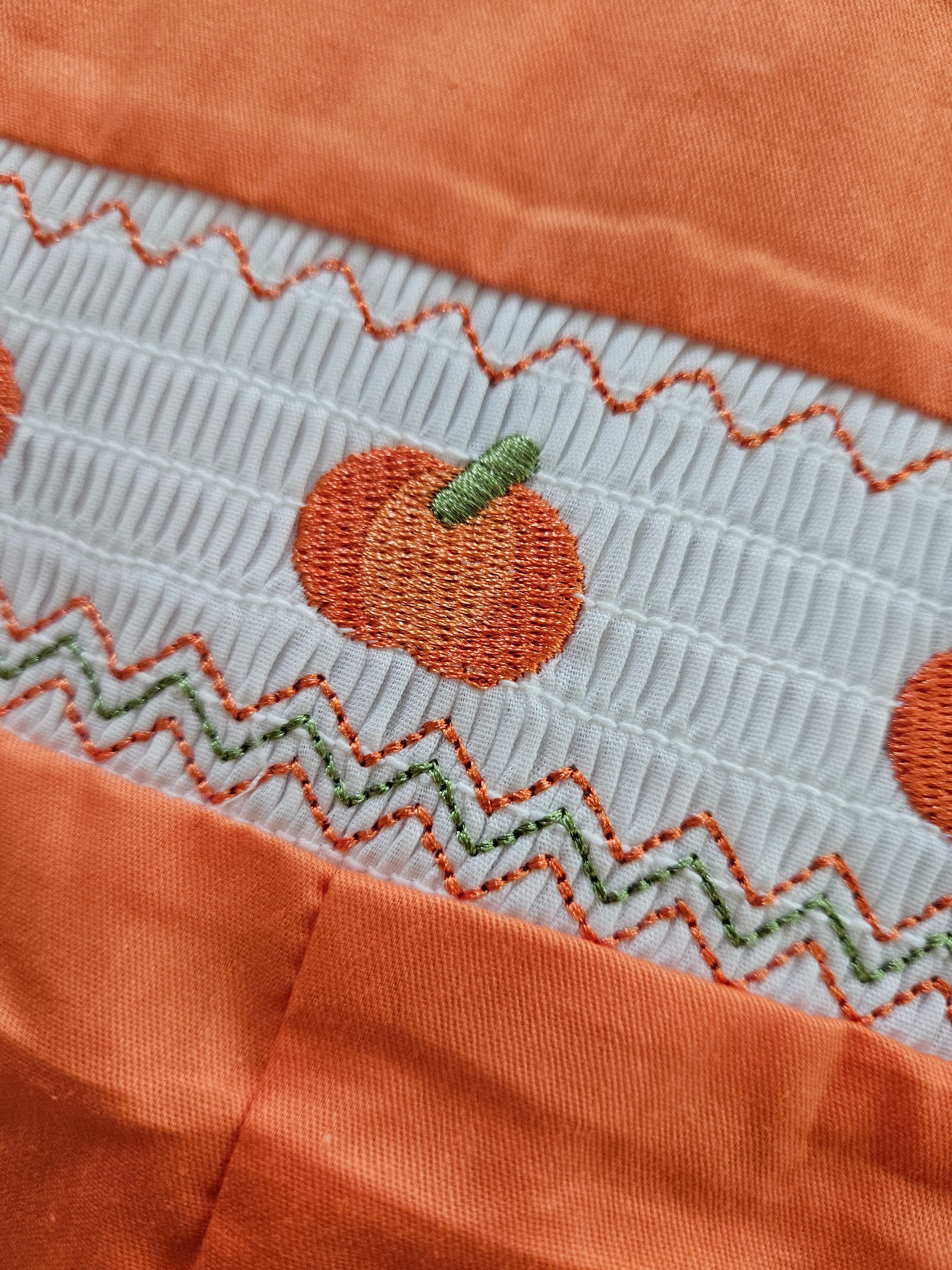 Rylee Faith Designs Orange Pumpkin Smocked Jon Jon | Sizes 3M, 6M, 12M, 18M