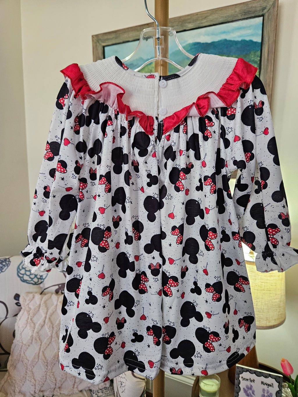 Auraquise Minnie Mouse Bishop Dress with Red Ruffle