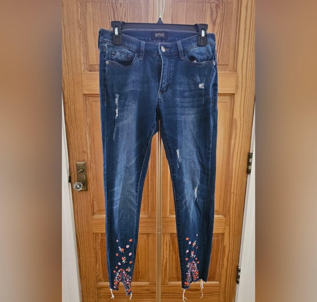 Buffalo David Bitton Faith Mid-rise Skinny Stretch w/ Floral Accent Size 28
