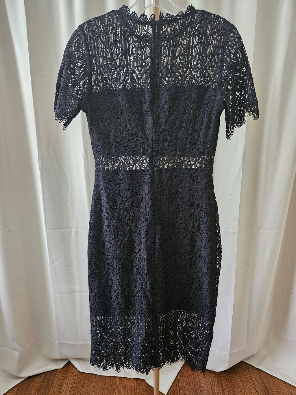 Miami Sz S – Black Lace Sheer Detail Fringe Dress