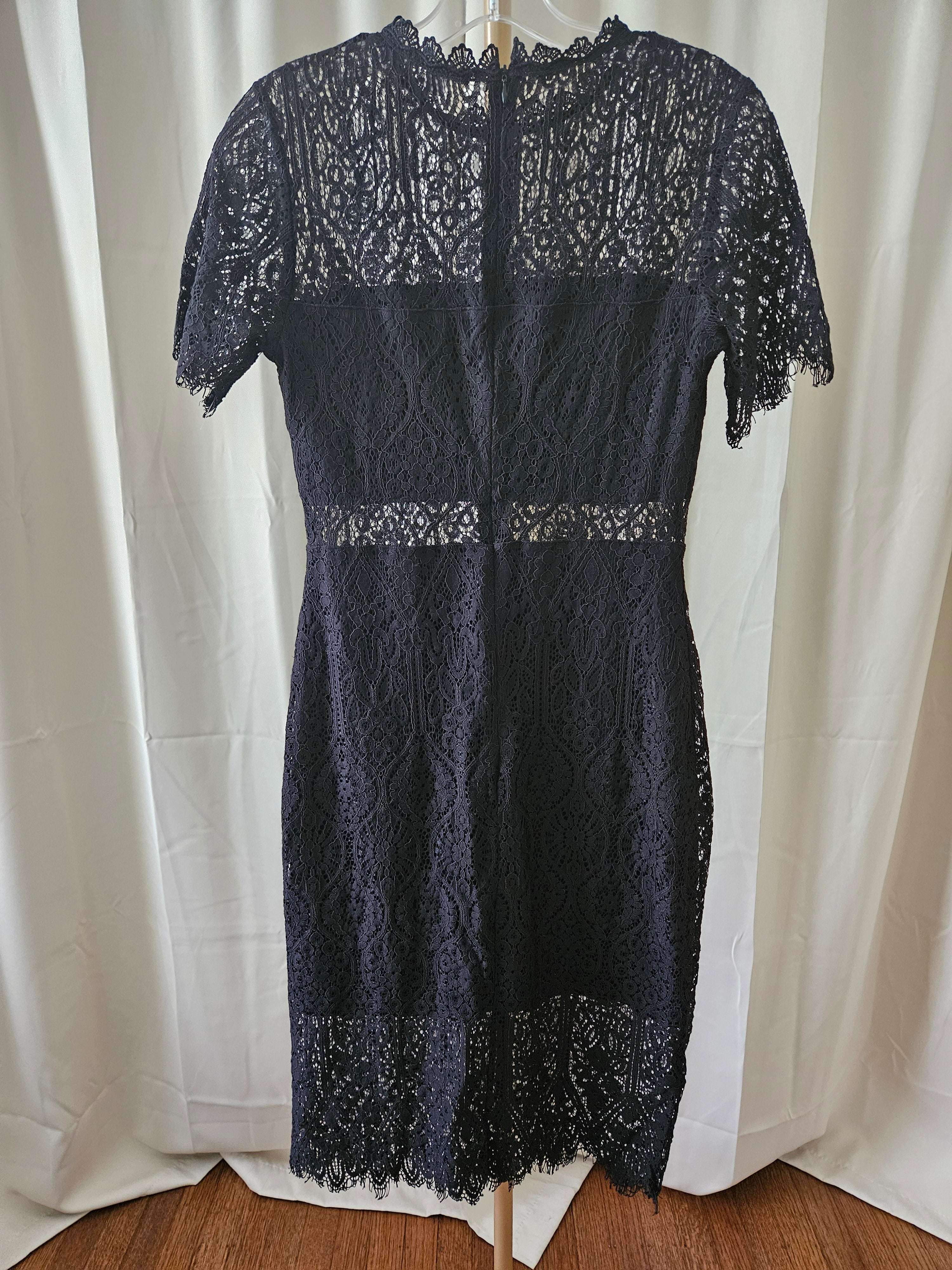 Miami Sz S – Black Lace Sheer Detail Fringe Dress