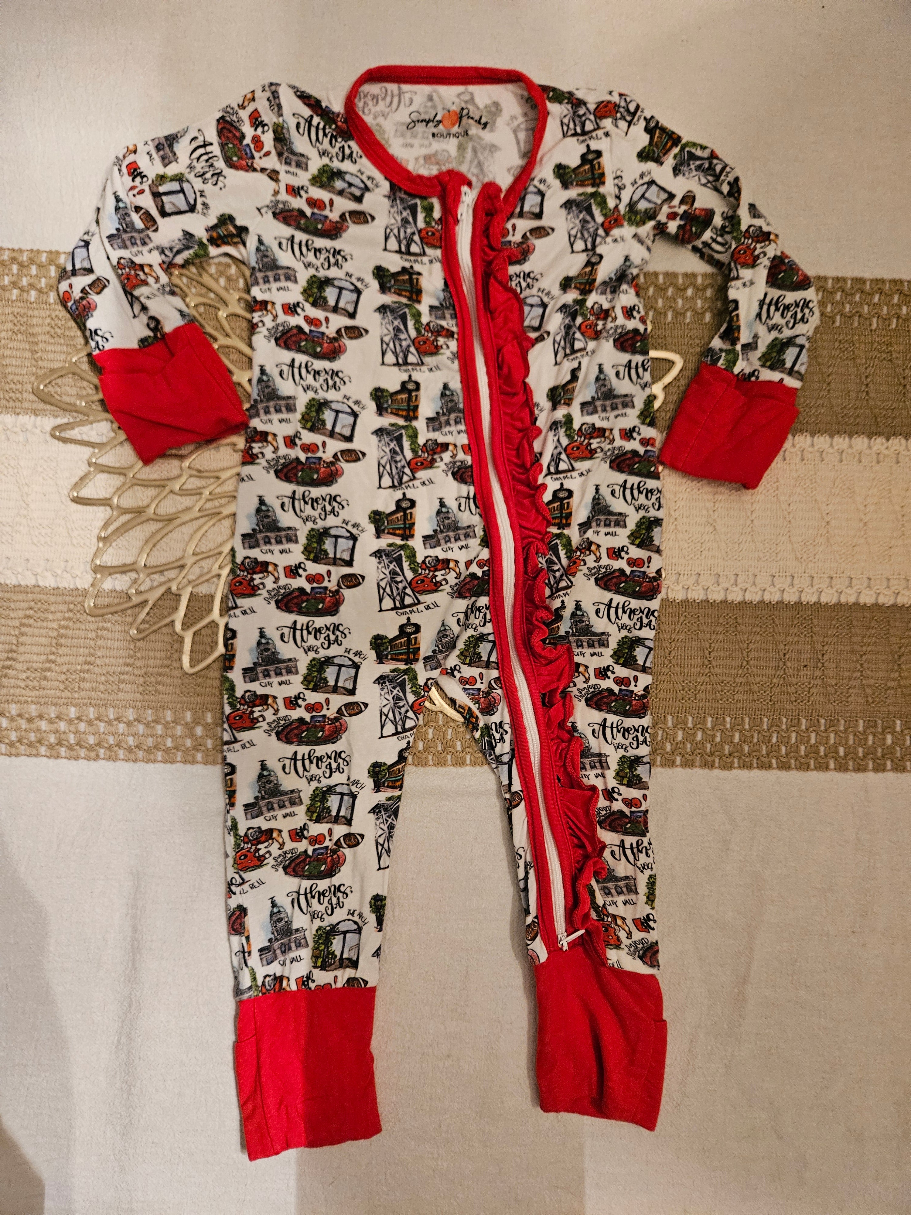 GA Bulldog Bundle. Bubble, Sleeper, Bloomers And Bow Sz 6-12M