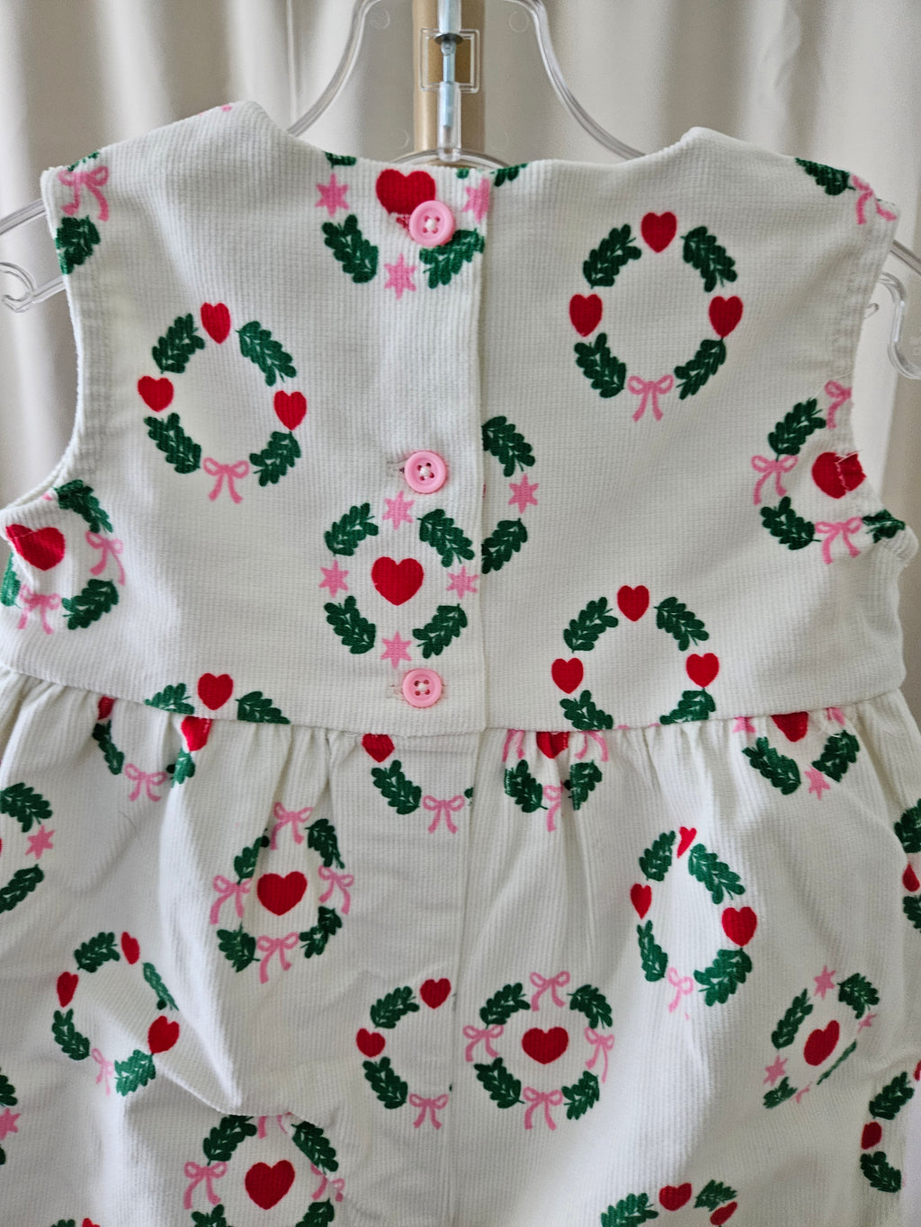 The Beaufort Bonnet Rebecca Romper Corduroy Heart Wreath & Pink Bow | Size 18-24M