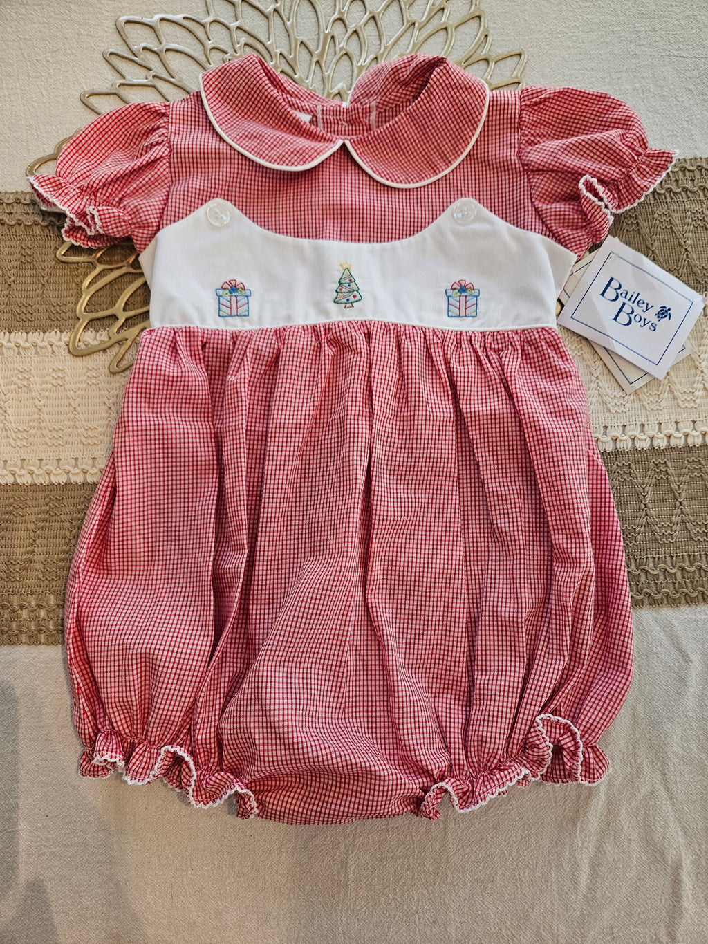 The Bailey Boys Red Gingham Christmas Baby Romper Sz 18M