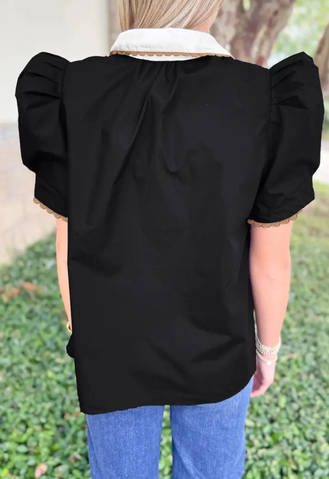 Lovesoft Black Ric Rac Trim Collar Blouse – Sizes Small & Medium