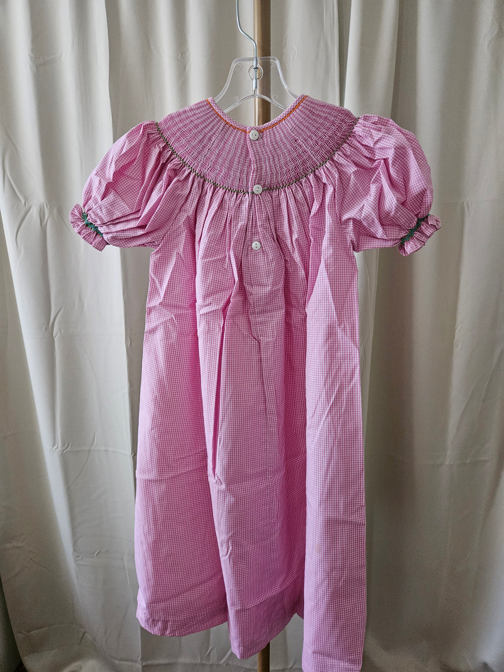 Mom & Me Girls Sz 5 Pink & White Gingham Mary Poppins Smocked Bishop Dress