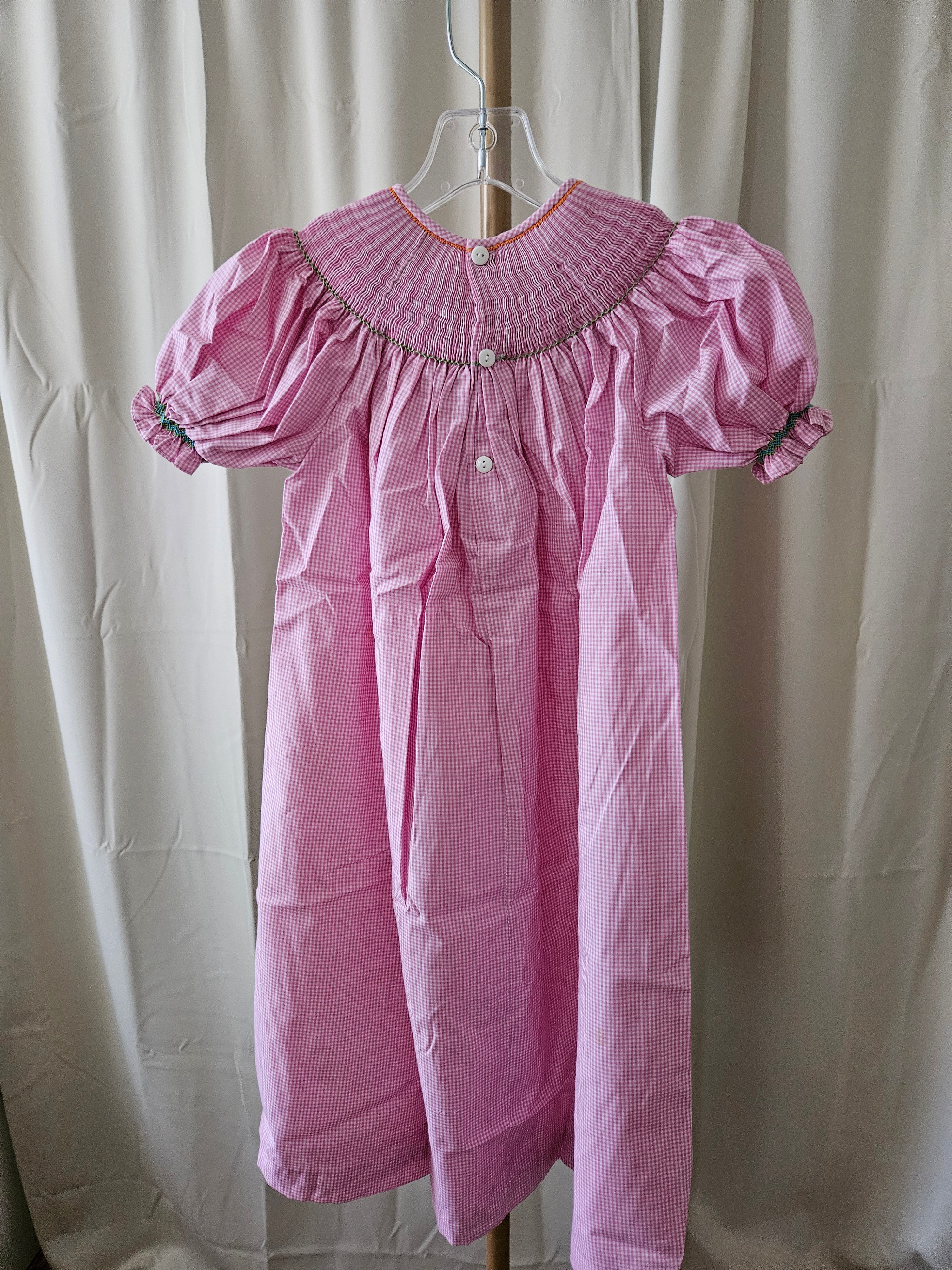 Mom & Me Girls Sz 5 Pink & White Gingham Mary Poppins Smocked Bishop Dress