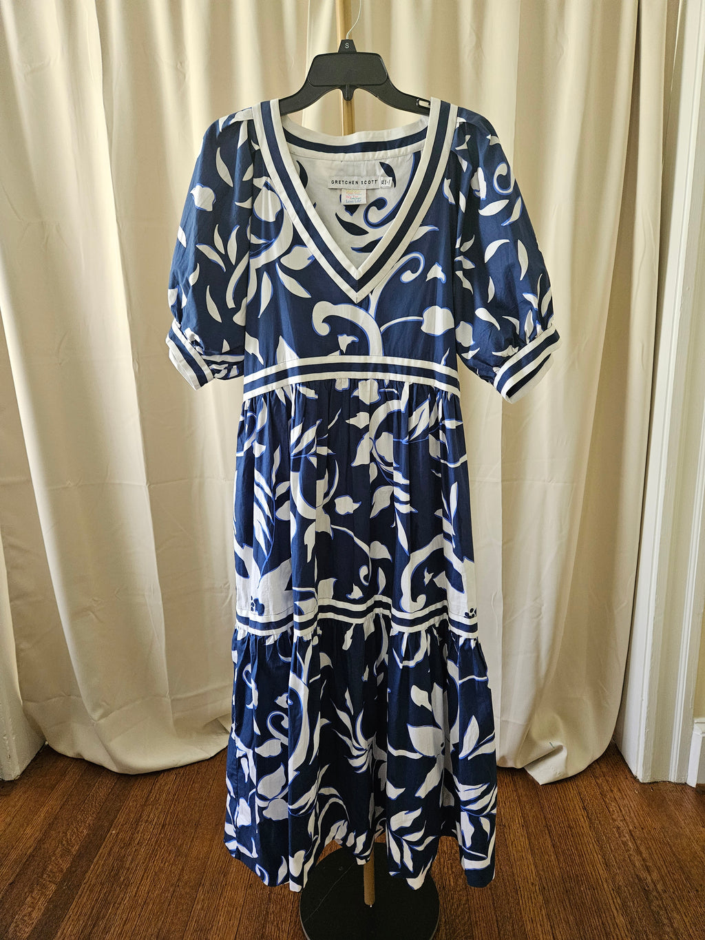 Gretchen Scott Navy & White Tailored Maxi Dress Size XL