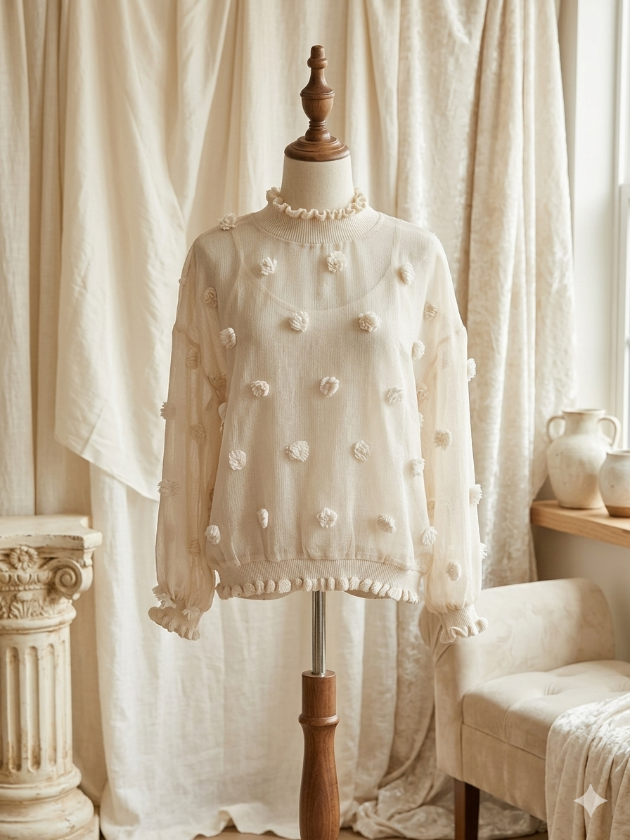 Entro Sheer Polka Dot Puff Sleeve Top w/ Tank – Size M