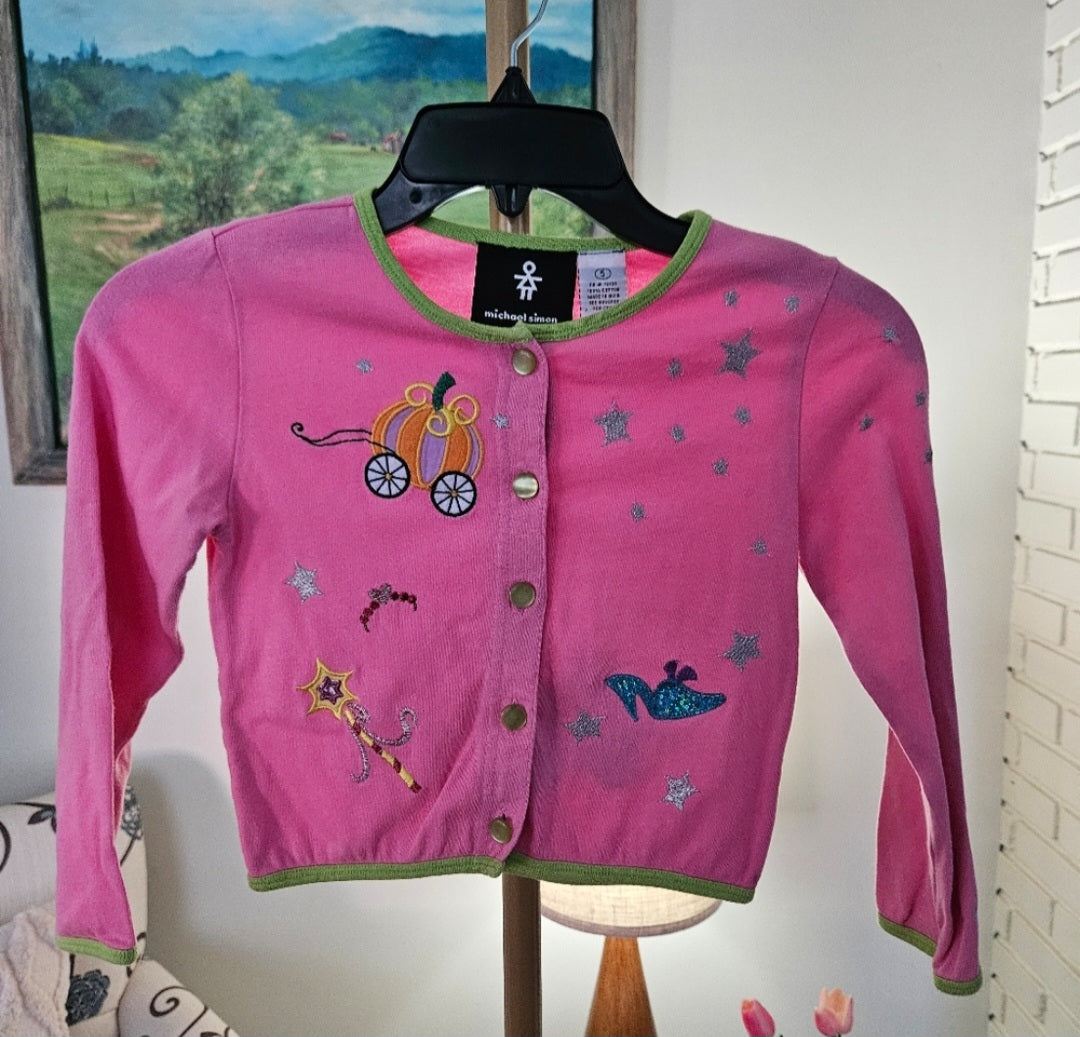 Michael Simon Pink Cinderella  Cardigan with Green Accents Sz 5