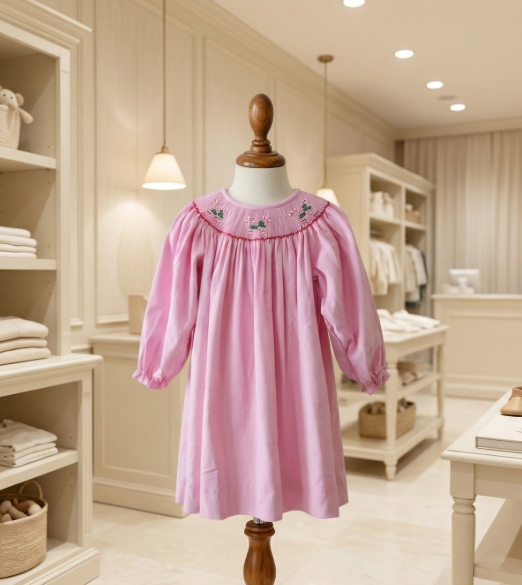 Baby Blessings Delicate Christmas Smocked Corduroy Dress
