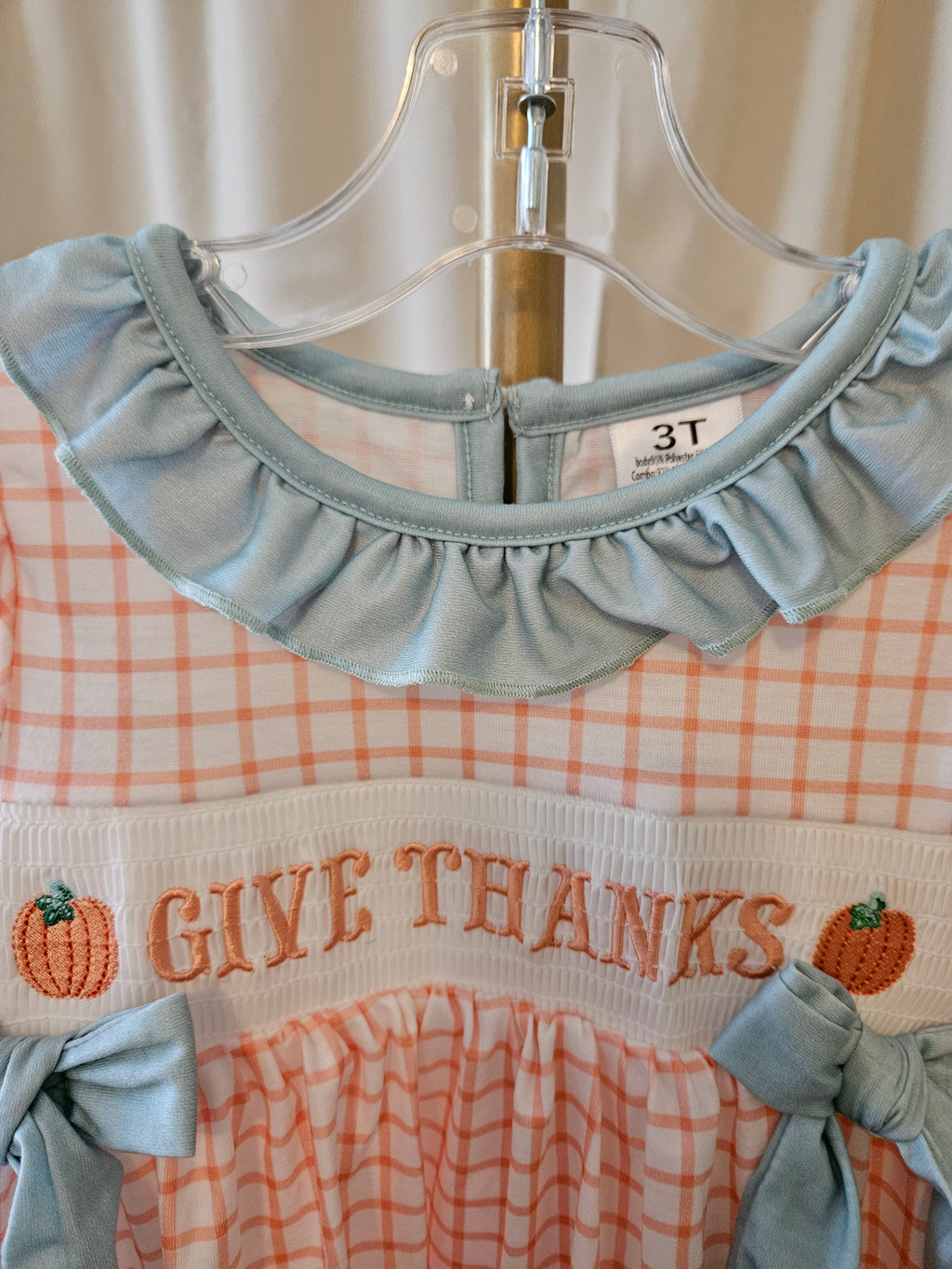 Custom Made Orange Plaid Pumpkin Smocked Dress Size 3T