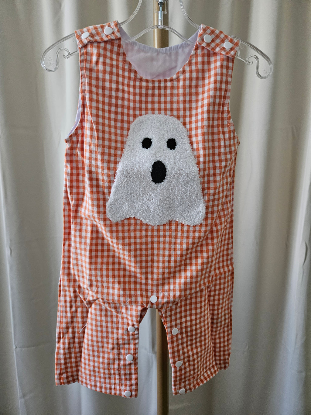 Unishe Orange Gingham Ghost Appliqué Jon Jon 3D Fuzzy Halloween Bubble 🎃👻