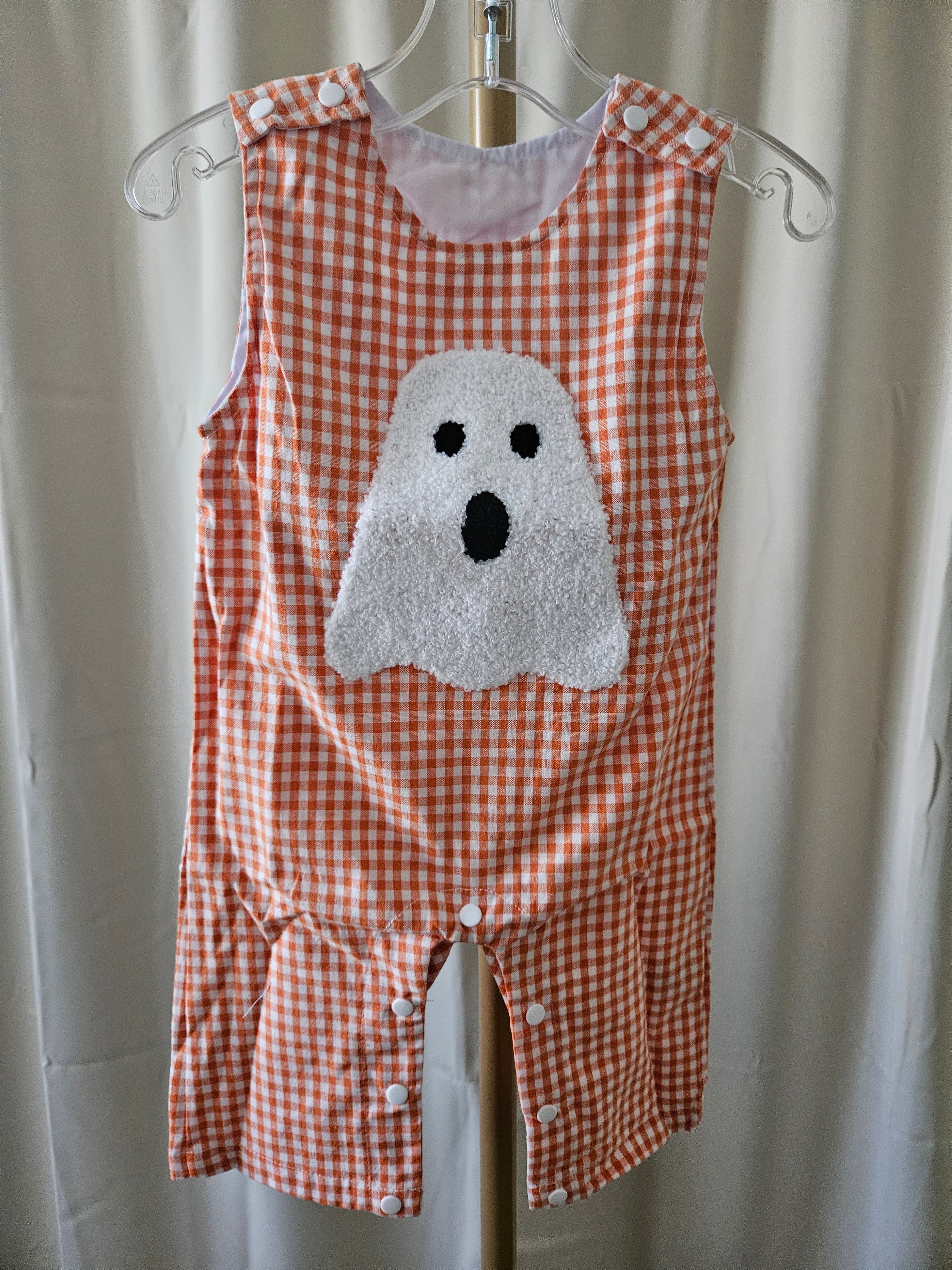 Unishe Orange Gingham Ghost Appliqué Jon Jon 3D Fuzzy Halloween Bubble 🎃👻