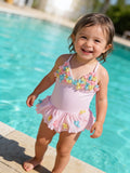 🌸 Little Me Pink & White Striped Floral Swimsuit – 12 Months 🌸