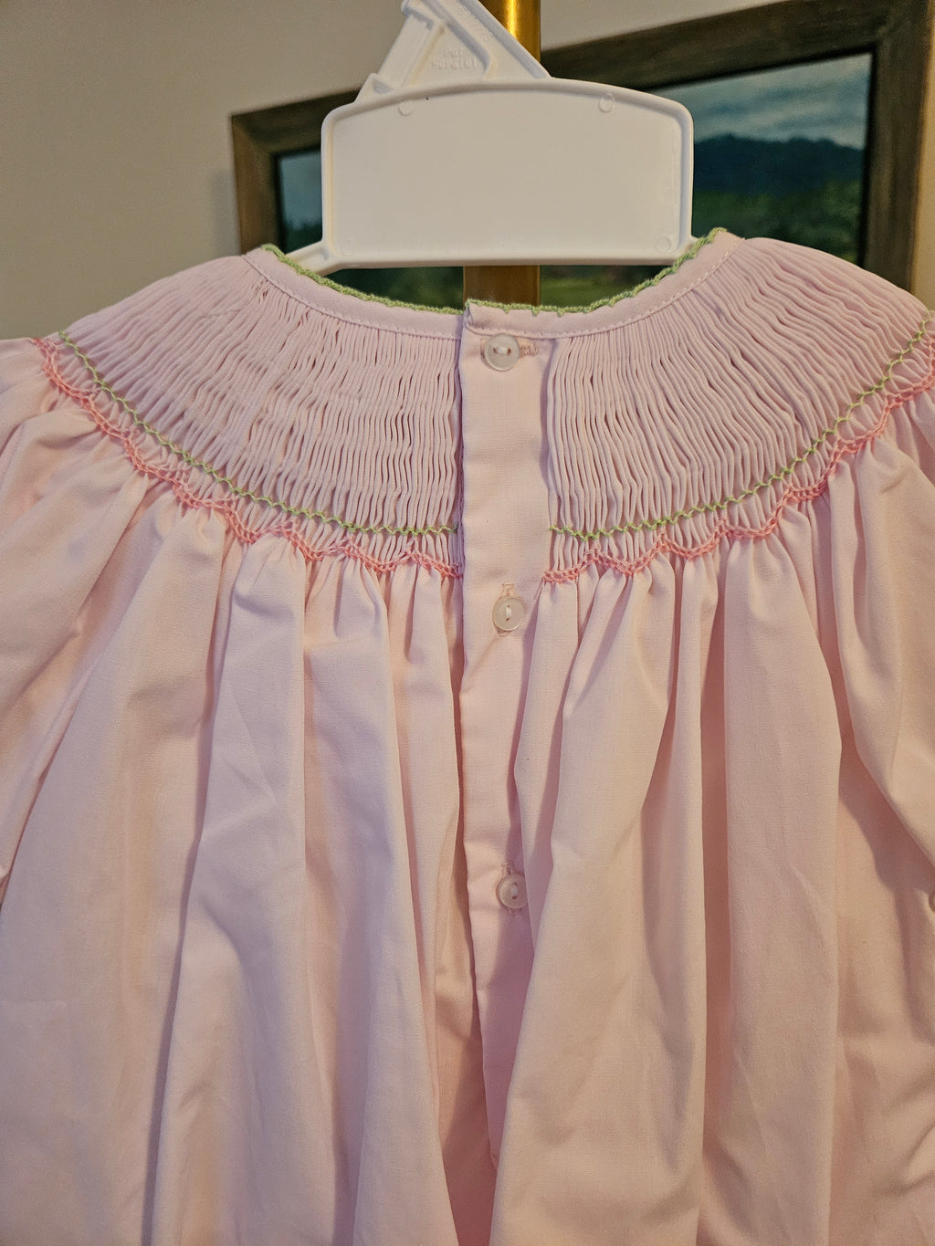 Petit Ami Light Pink Bishop Dress With Easter Bunny Smocking