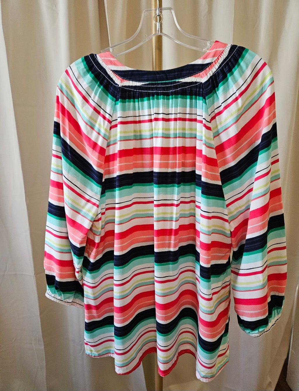 Crown & Ivy XL Bright Striped Blue, Green & White Blouse