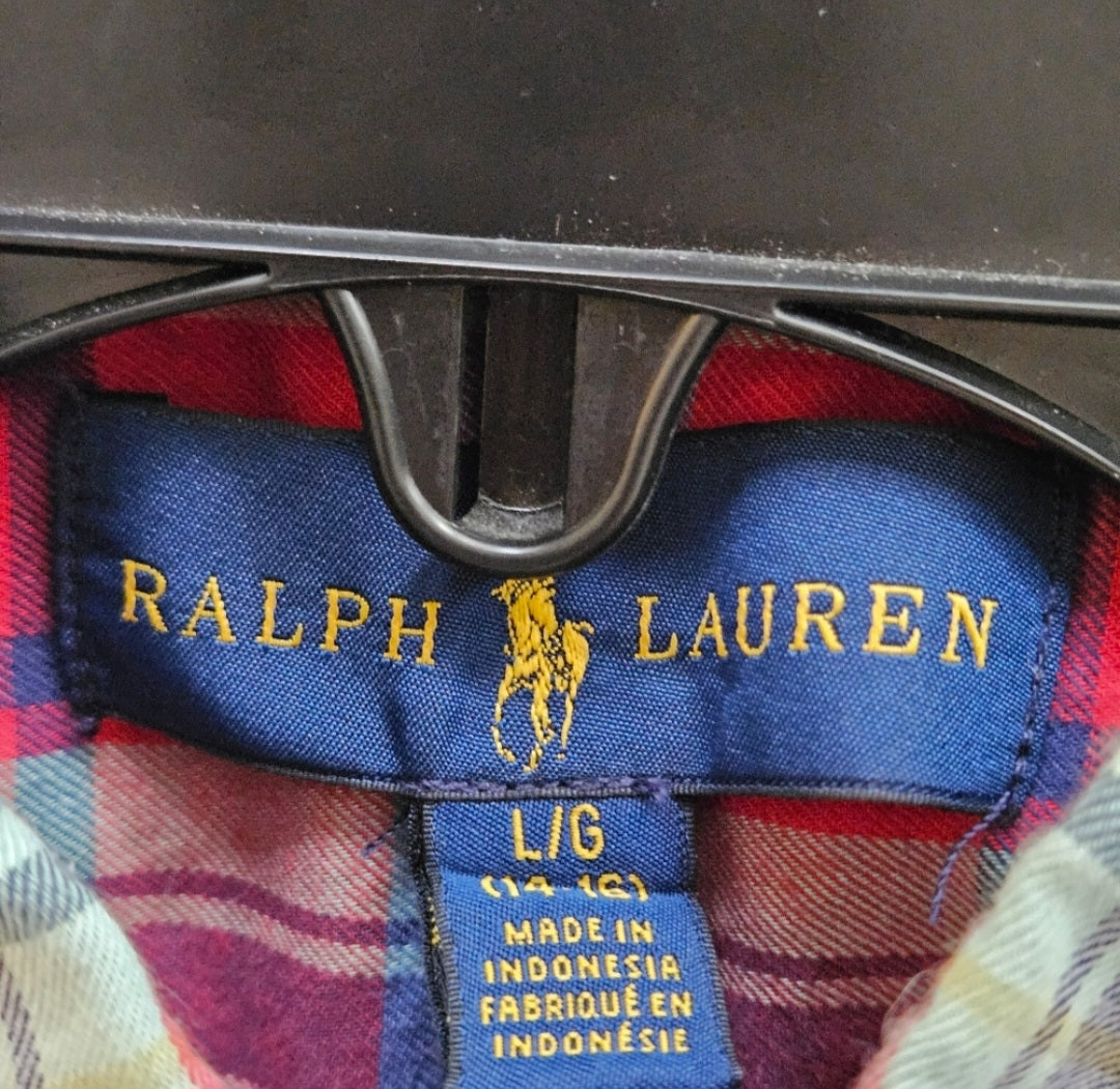 Ralph Lauren Red and Blue Plaid Button Down Shirt Sz Lg (14-16)