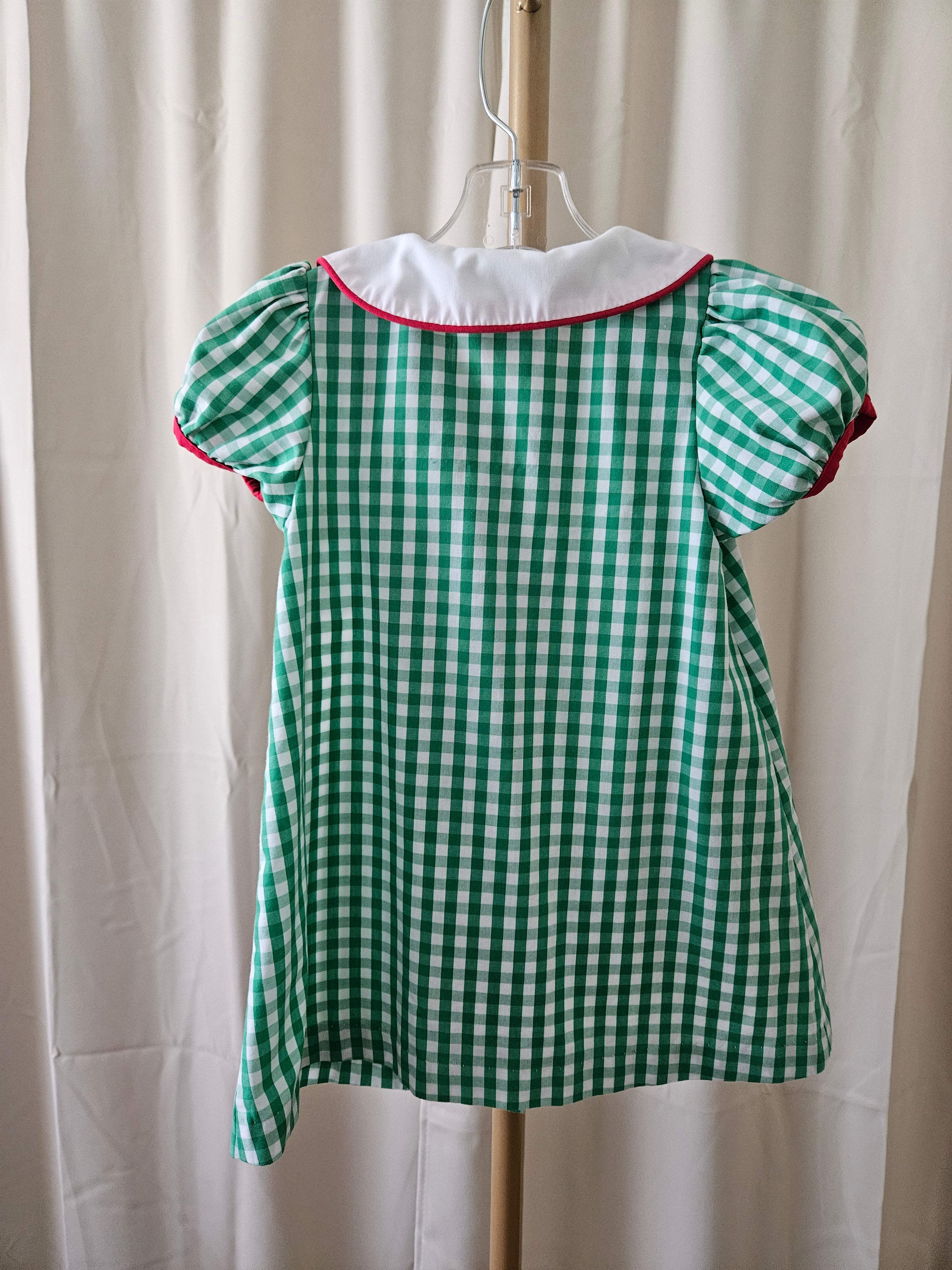 Three Sisters Sz 2T Green & White Gingham Santa Appliqué Dress
