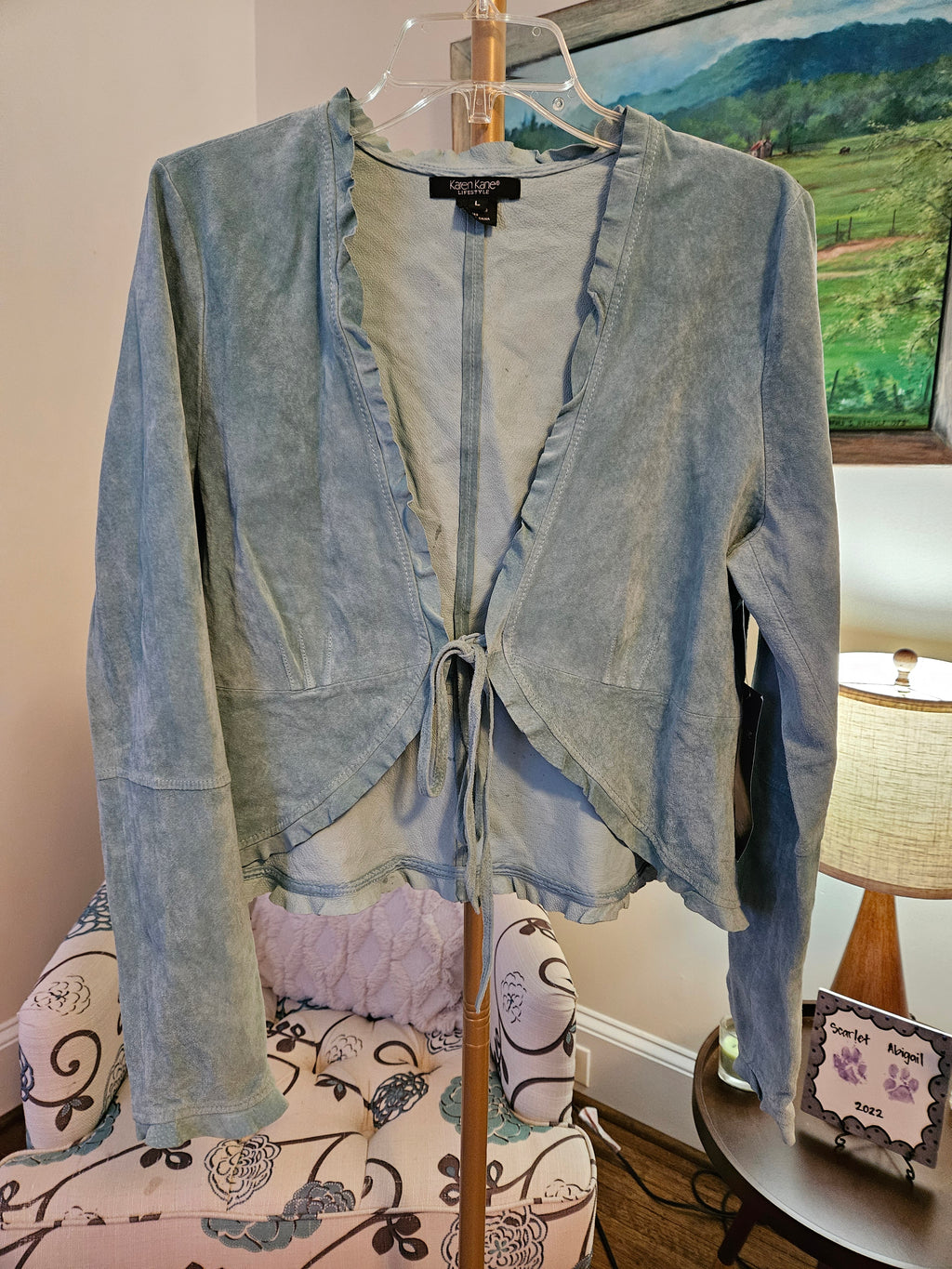 Karen Kane Turquoise Suede Tie Front Jacket Sz Lg