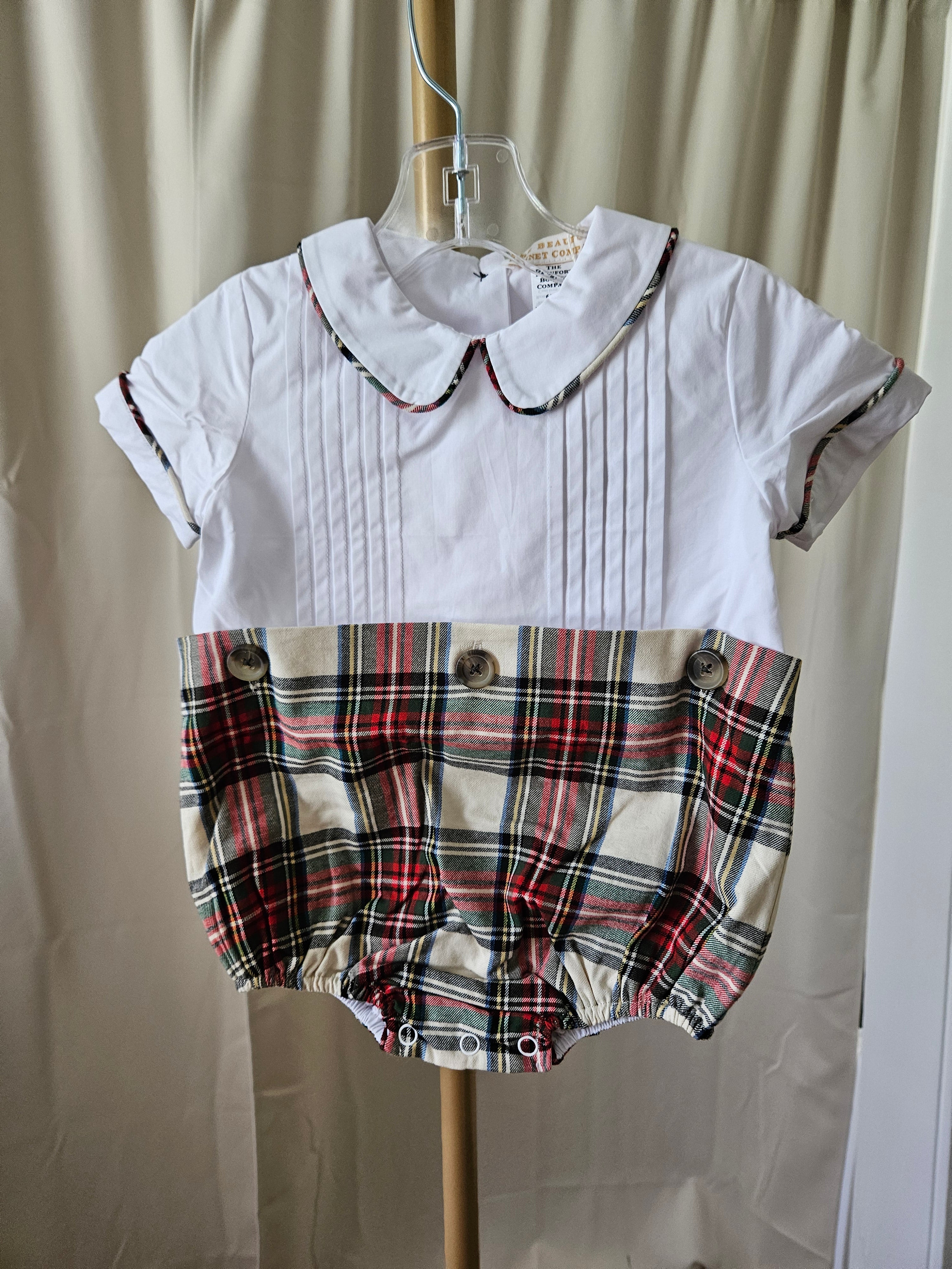The Beaufort Bonnet Company Bryan Button Bubble Plaid Romper 6-12M