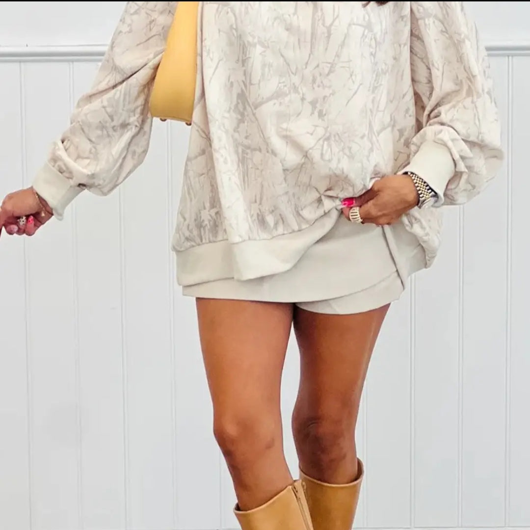 Khaki Camo Mock Neck Baggy Sweatshirt Sz Small